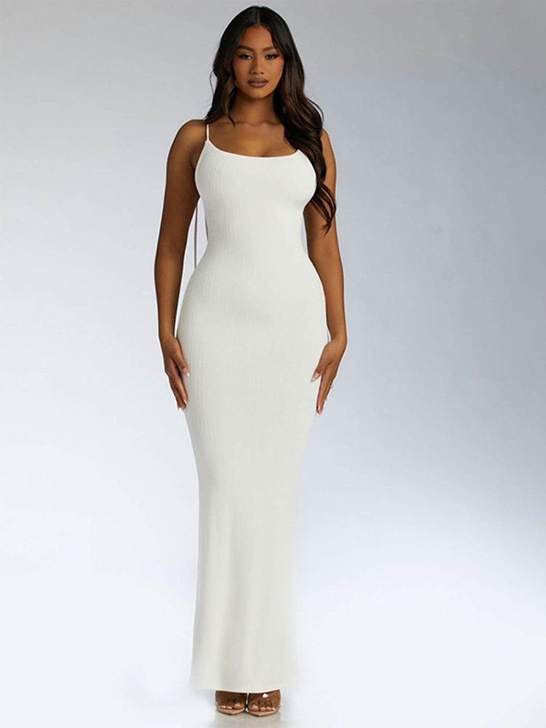 

LULU & SKY Shoulder Straps Bodycon Maxi Dress, White