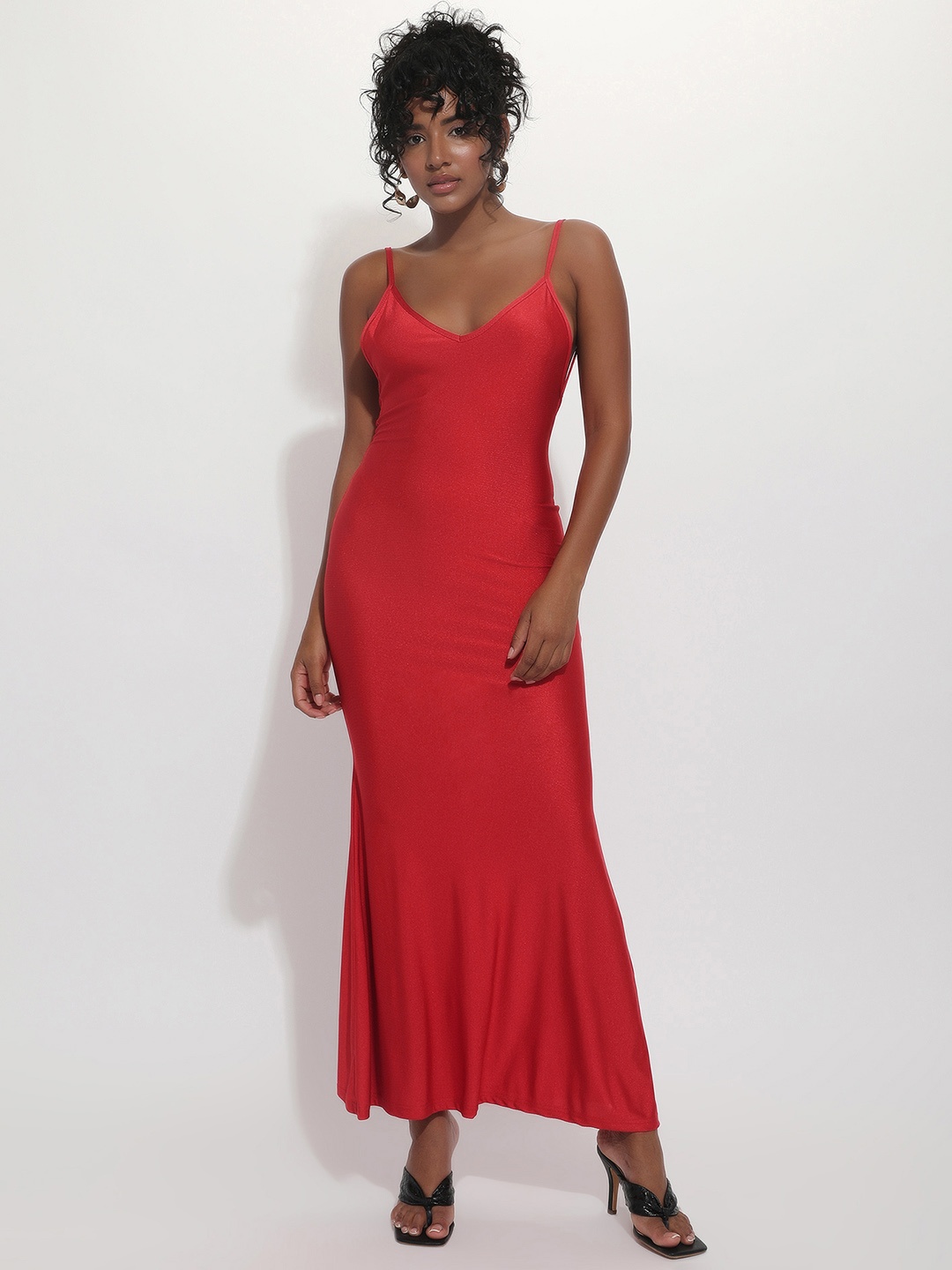 

LULU & SKY Shoulder Straps Bodycon Maxi Dress, Red