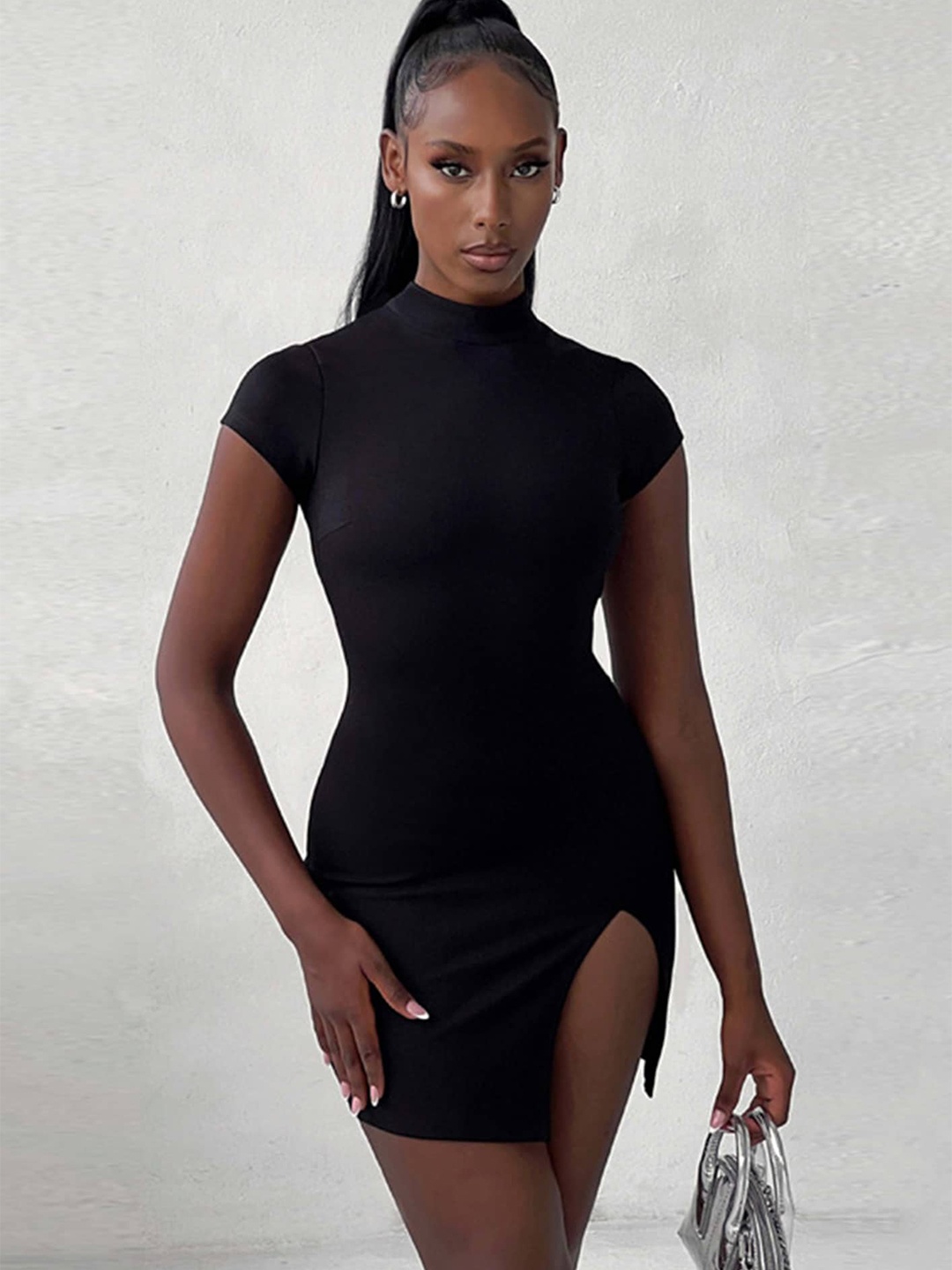 

LULU & SKY High Neck Cut-Outs Detail Bodycon Dress, Black