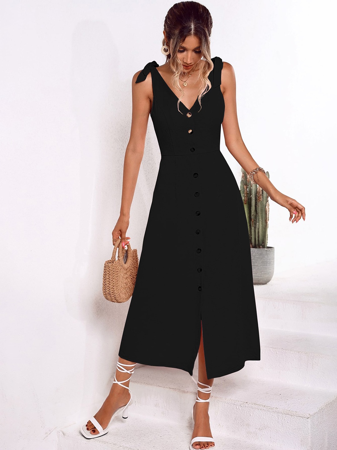 

LULU & SKY Shoulder Straps A-Line Dress, Black