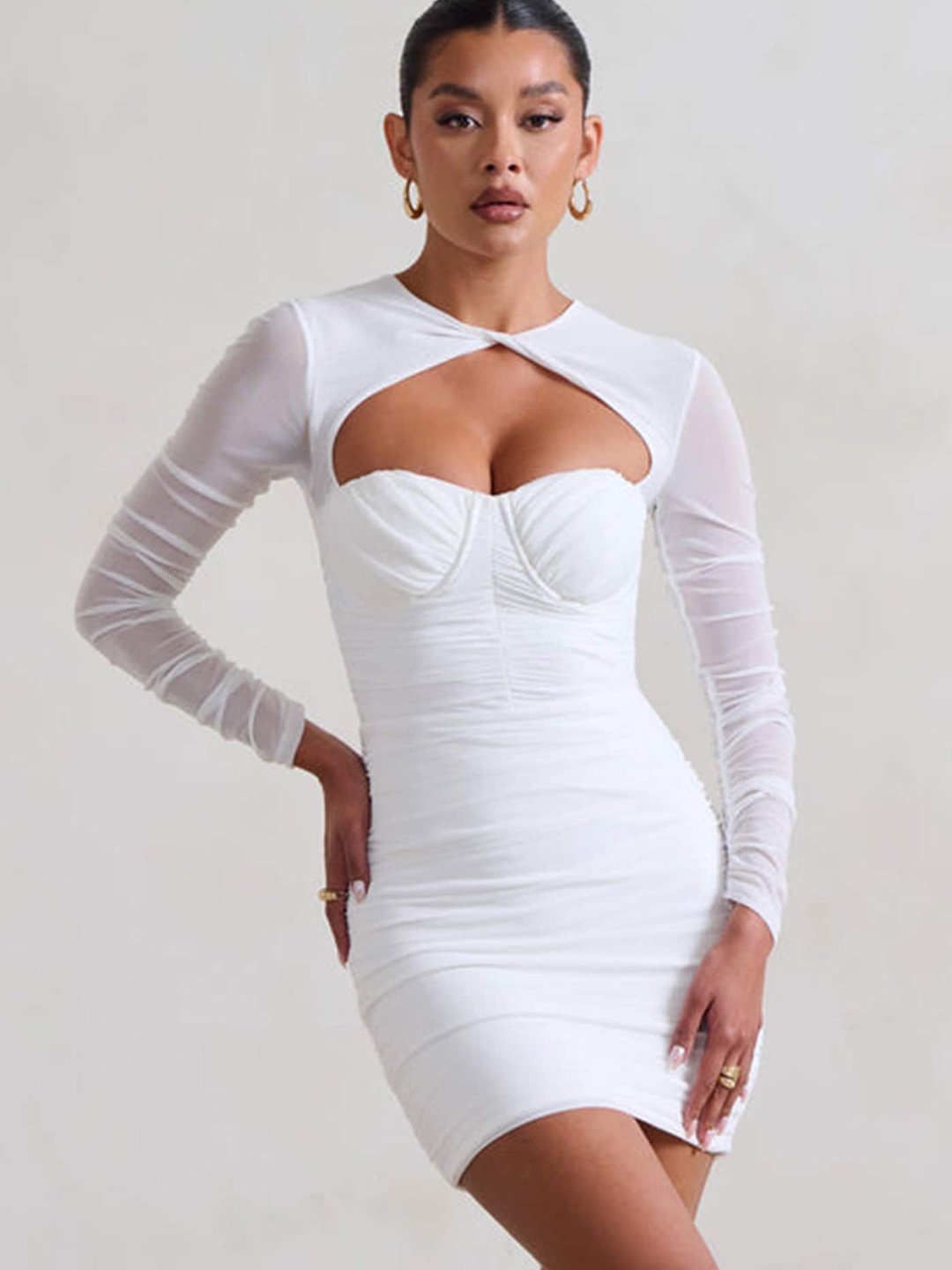 

LULU & SKY Cut-Out Detail Bodycon Dress, White