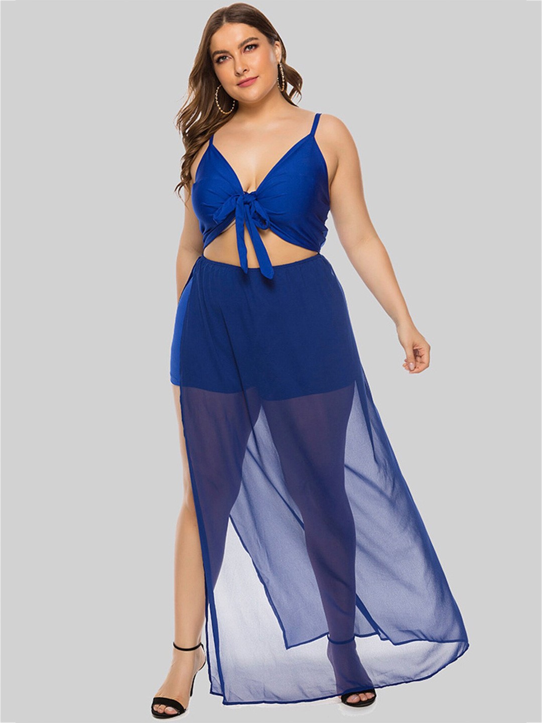 

LULU & SKY Plus Size Shoulder Straps Cut-Outs Maxi Dress, Blue
