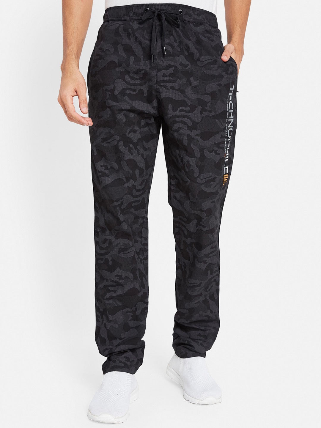 

Octave Men Camouflage Printed Regular Fit Cotton Track Pants, Black