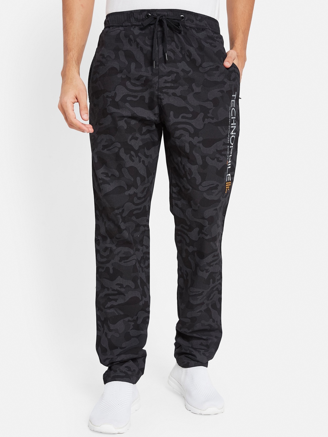 

Octave Men Camouflage Printed Training or Gym Cotton Track Pants, Black