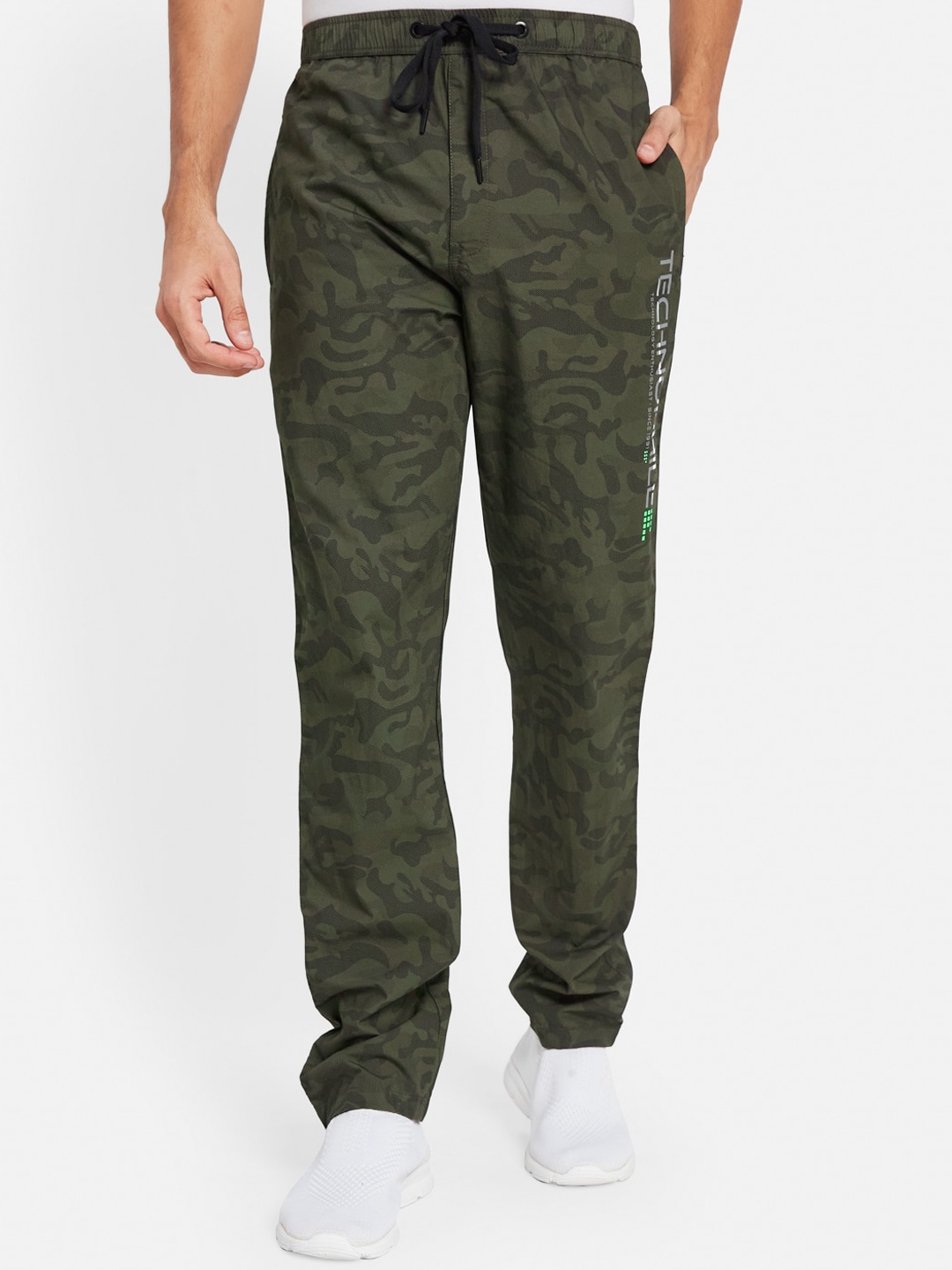 

Octave Men Camouflage Printed Cotton Track Pants, Olive