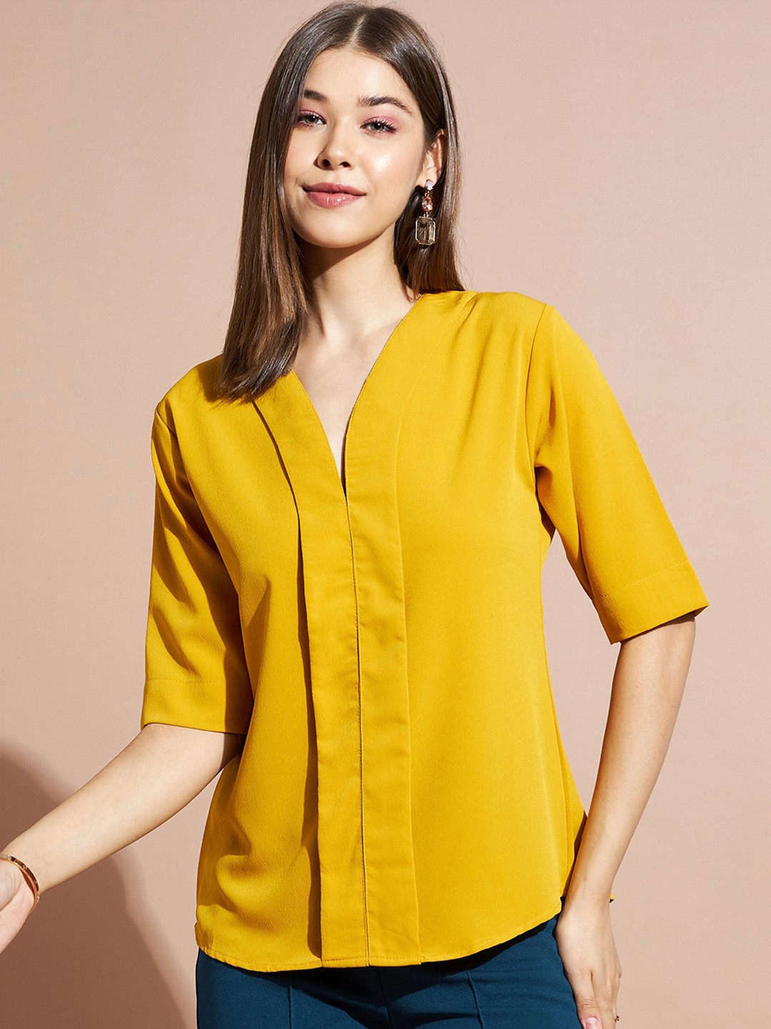 

DressBerry Yellow V-Neck Regular Top