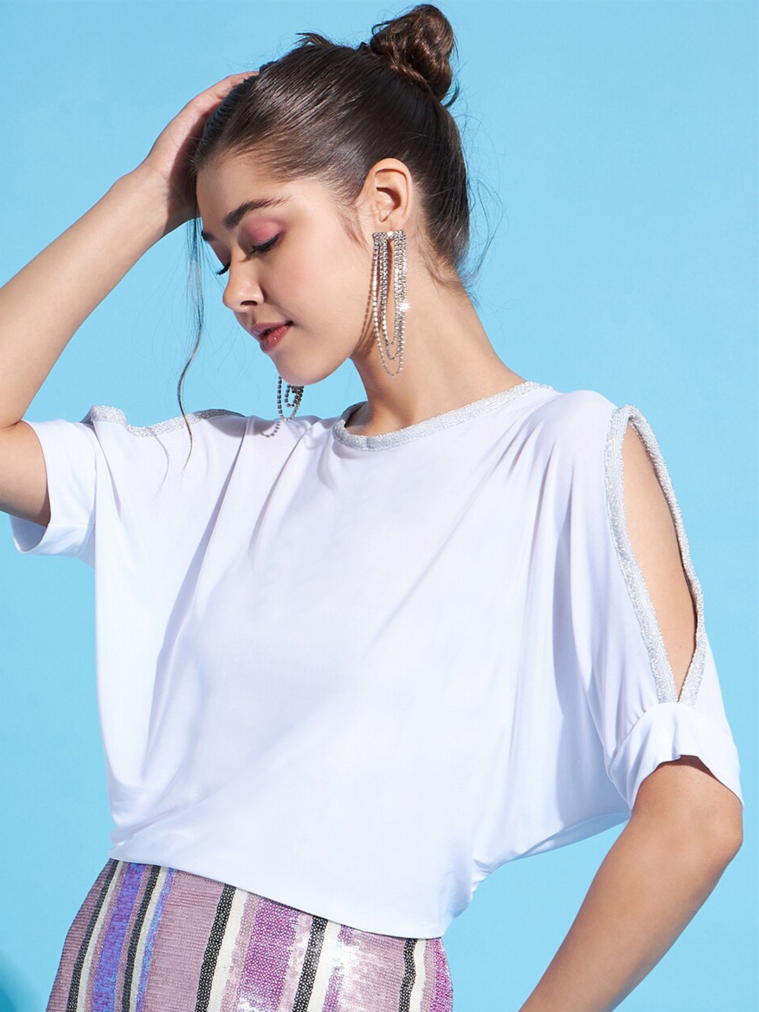 

DressBerry White Slit Sleeves Boxy Top