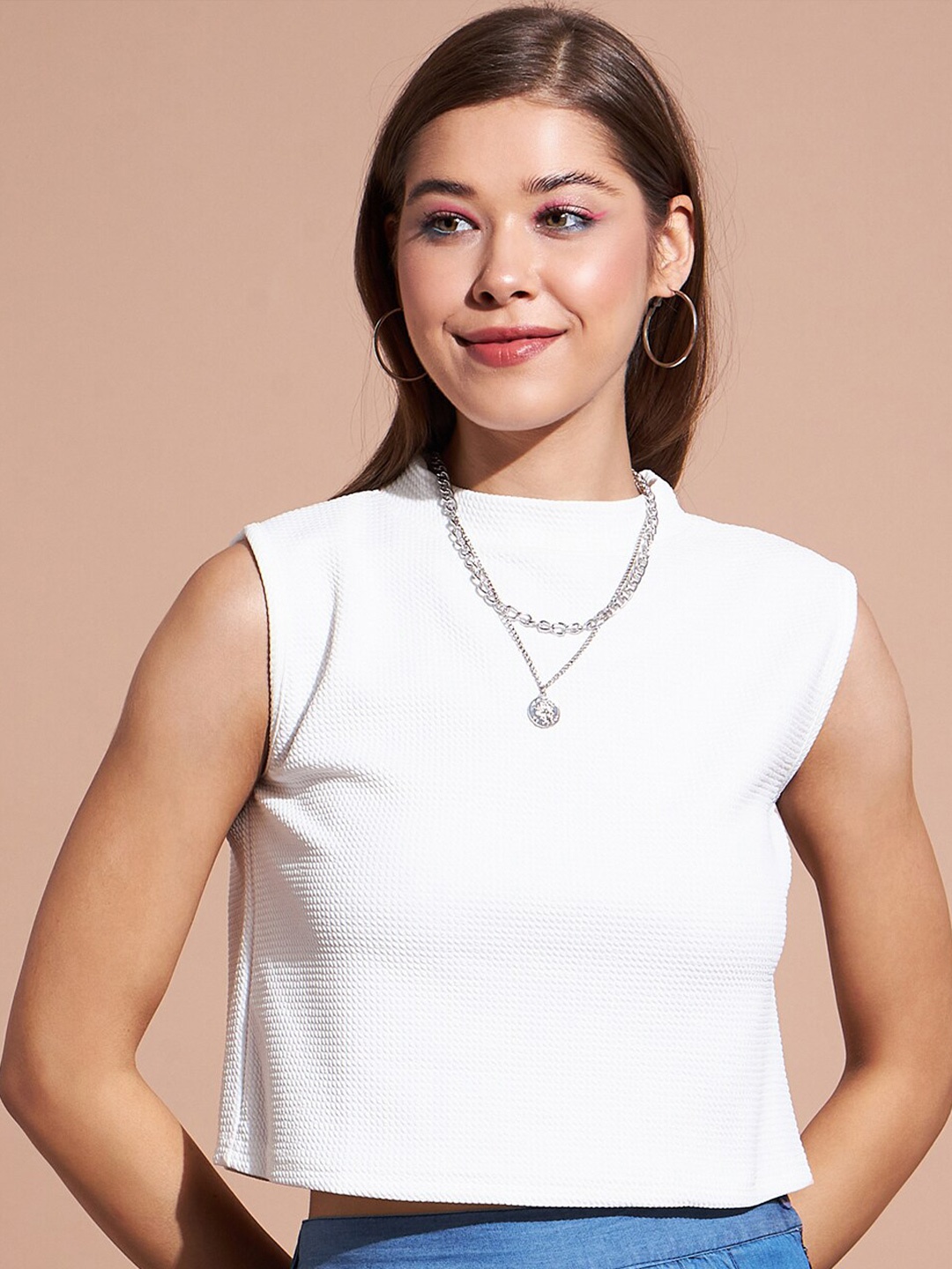 

DressBerry White High Neck Crop Top