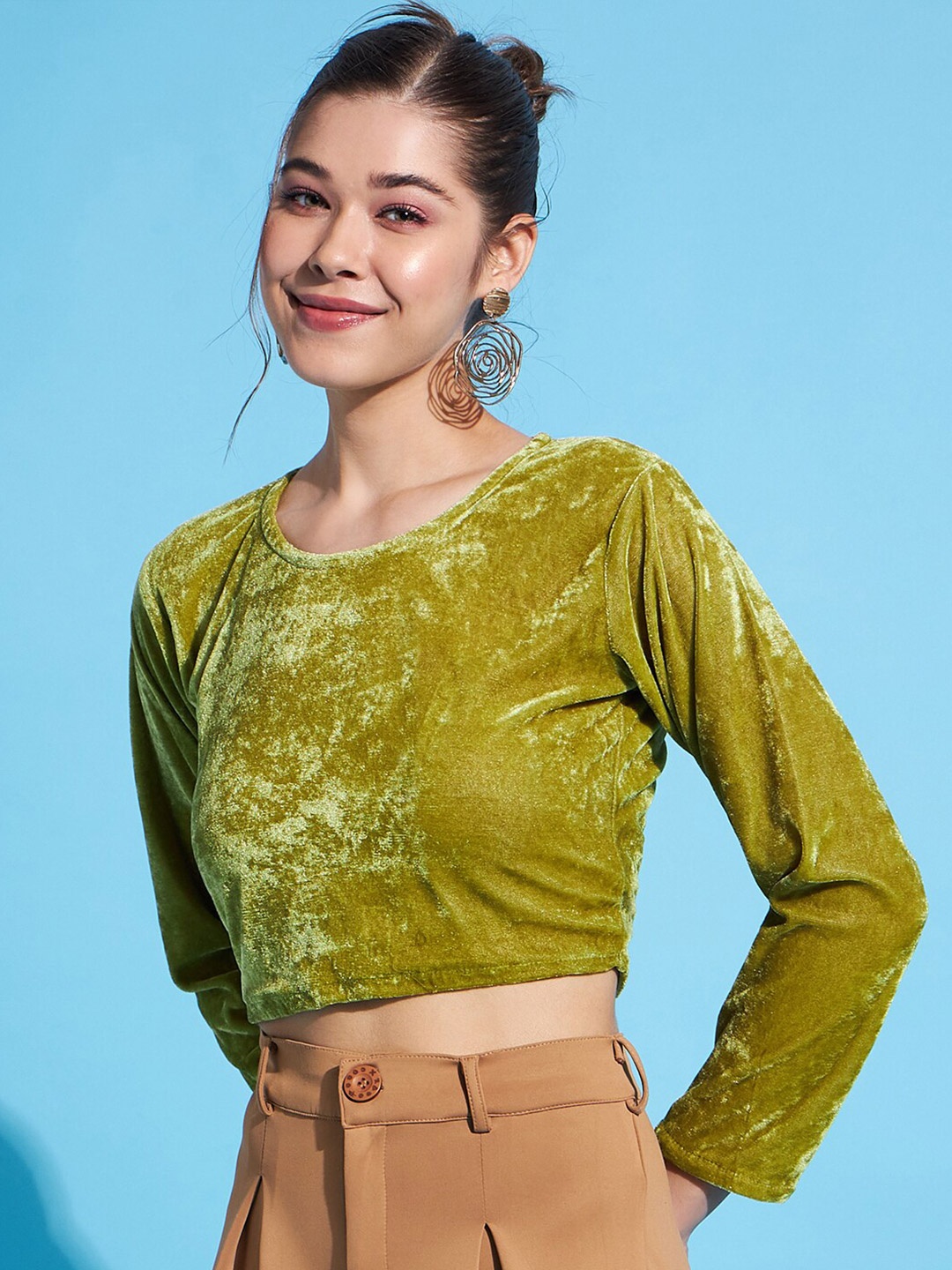 

DressBerry Velvet Crop Top, Olive