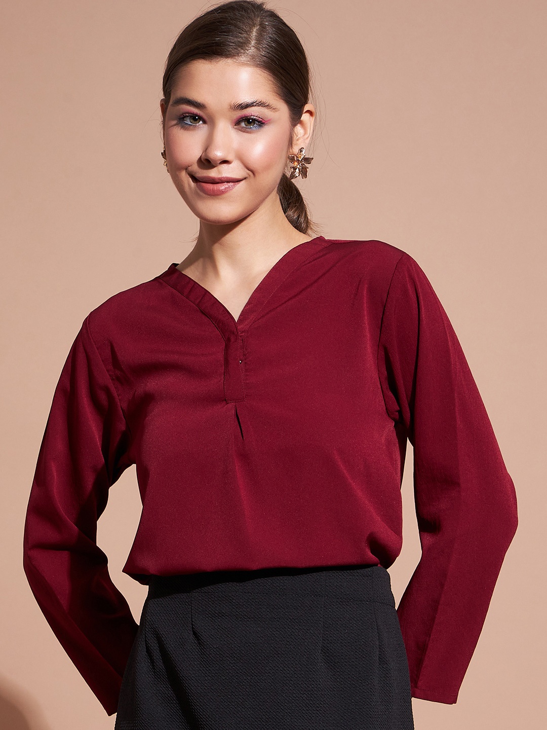 

DressBerry V-Neck Long Sleeves Top, Maroon