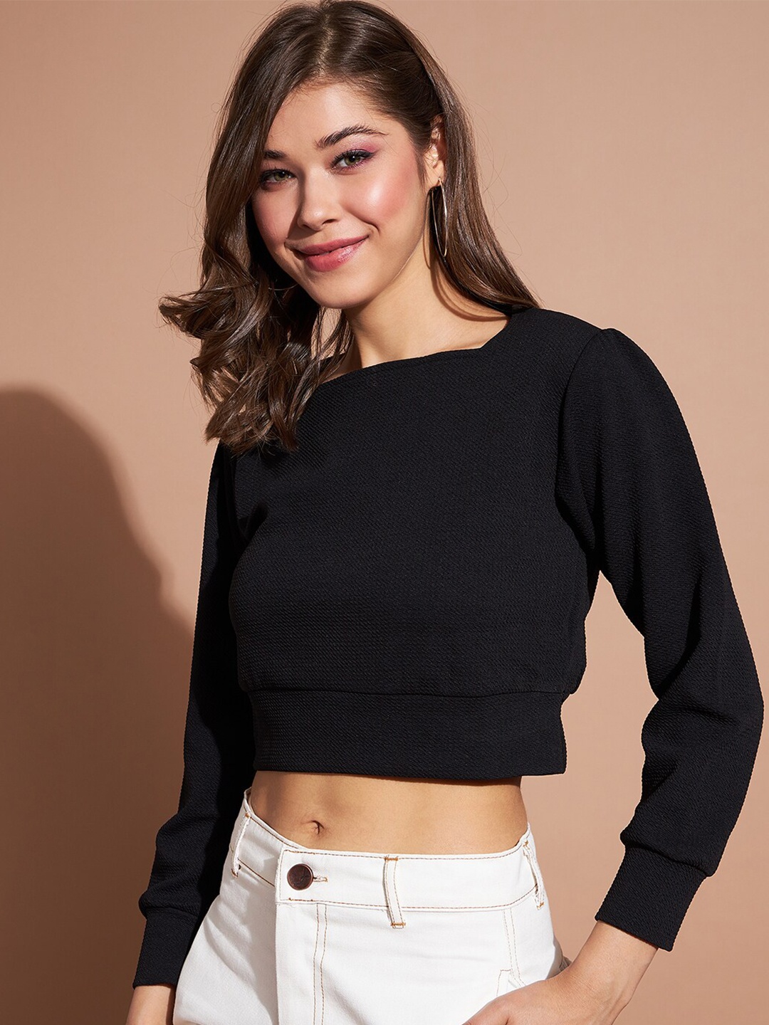 

DressBerry Black Textured Square Neck Crop Top
