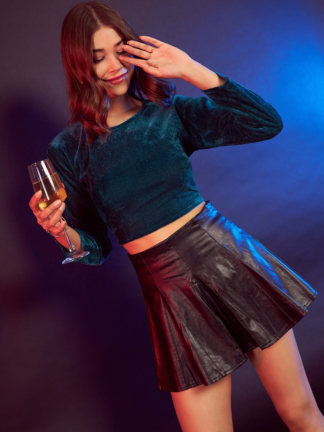 

DressBerry Green Velvet Styled Back Top