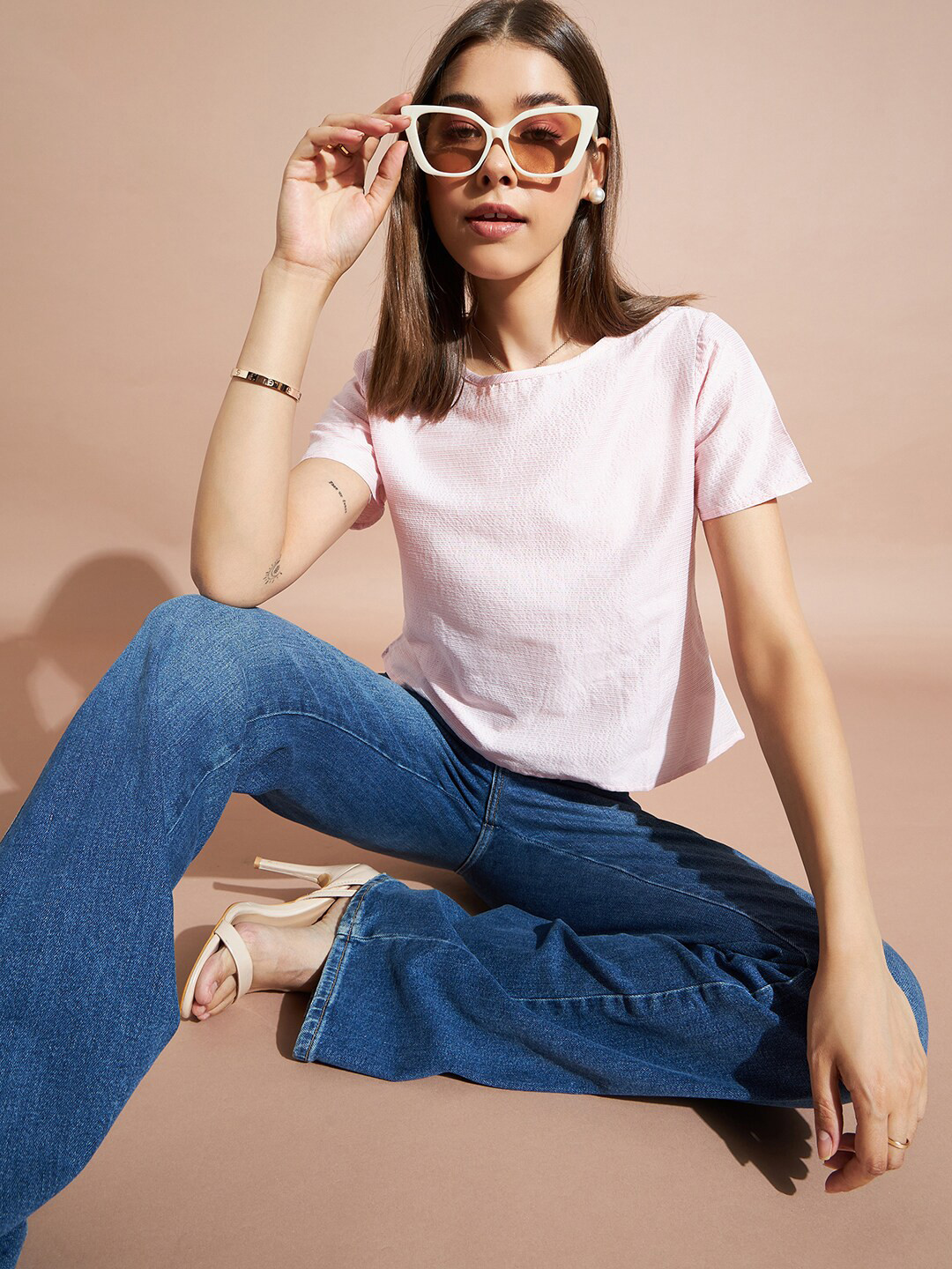 

DressBerry Pink Round Neck Regular Top