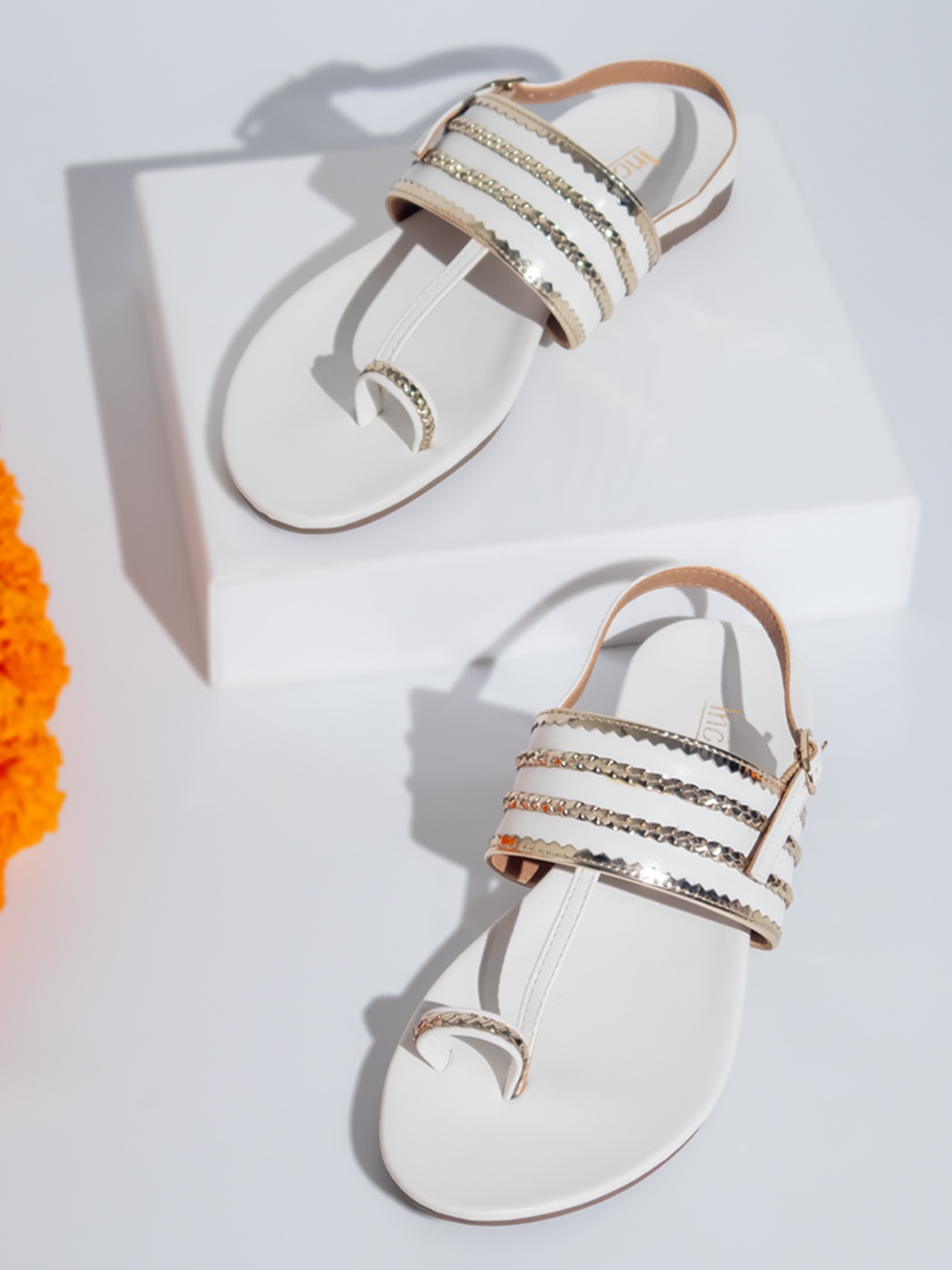 

Inc 5 Embellished One Toe Flats, White