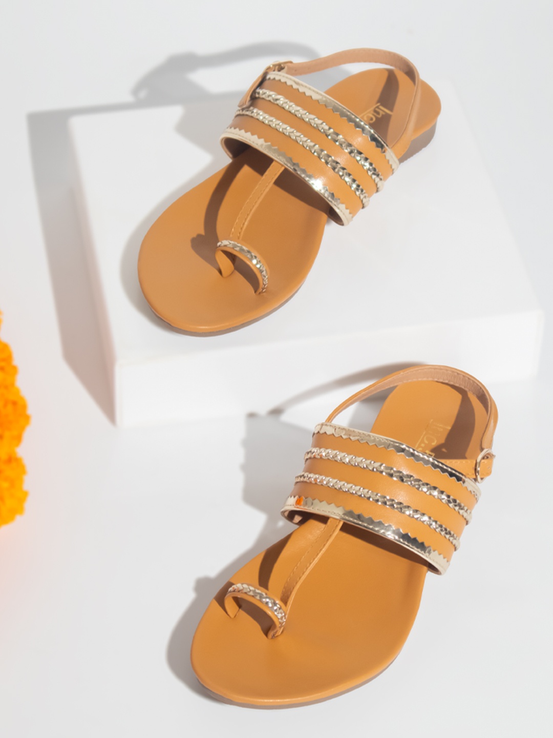 

Inc 5 Ethnic Braided One Toe Flats With Buckle Detail, Mustard