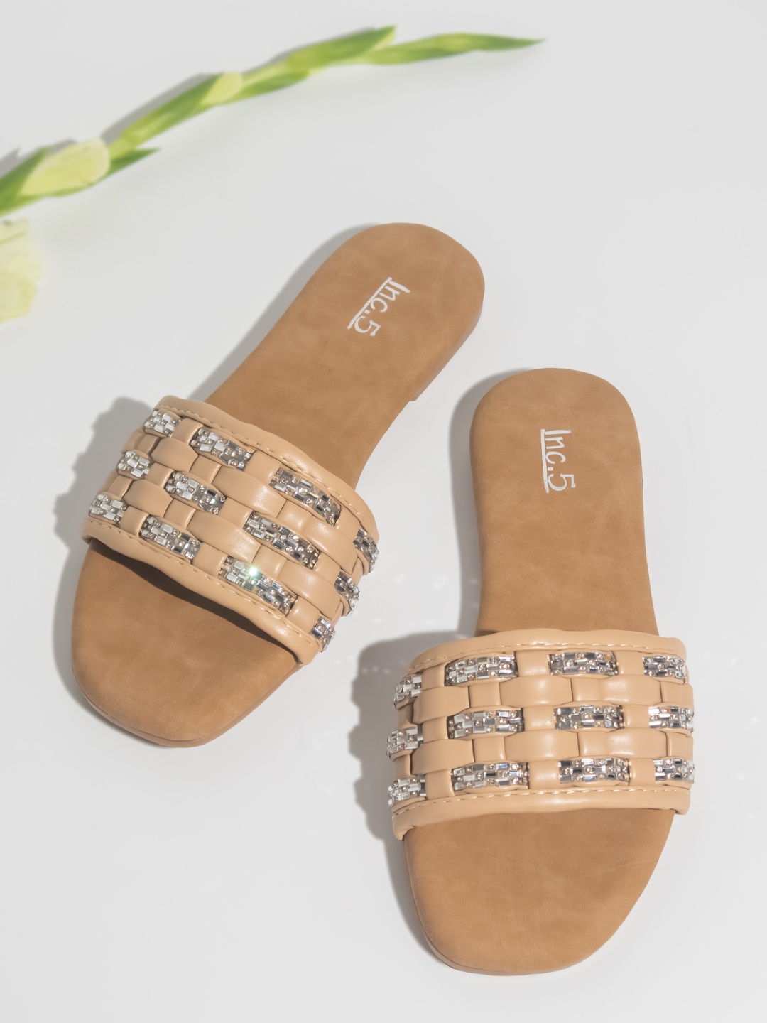 

Inc 5 Embellished Open Toe Flats, Beige