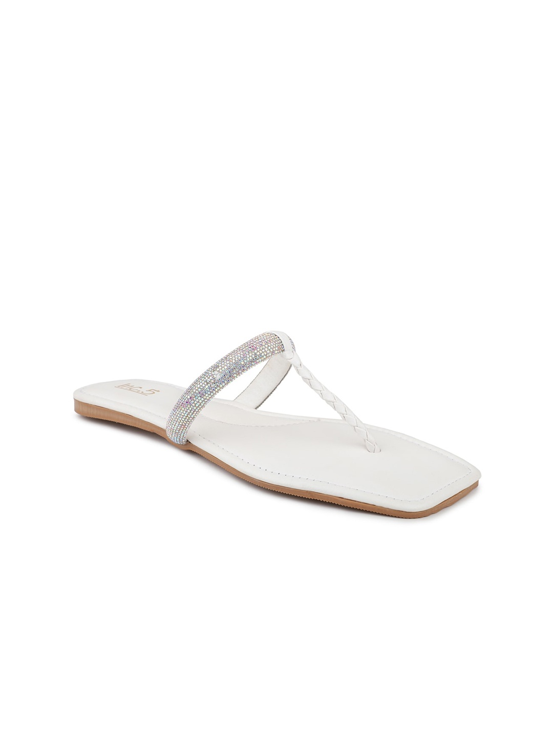 

Inc 5 Embellished T-Strap Flats, White