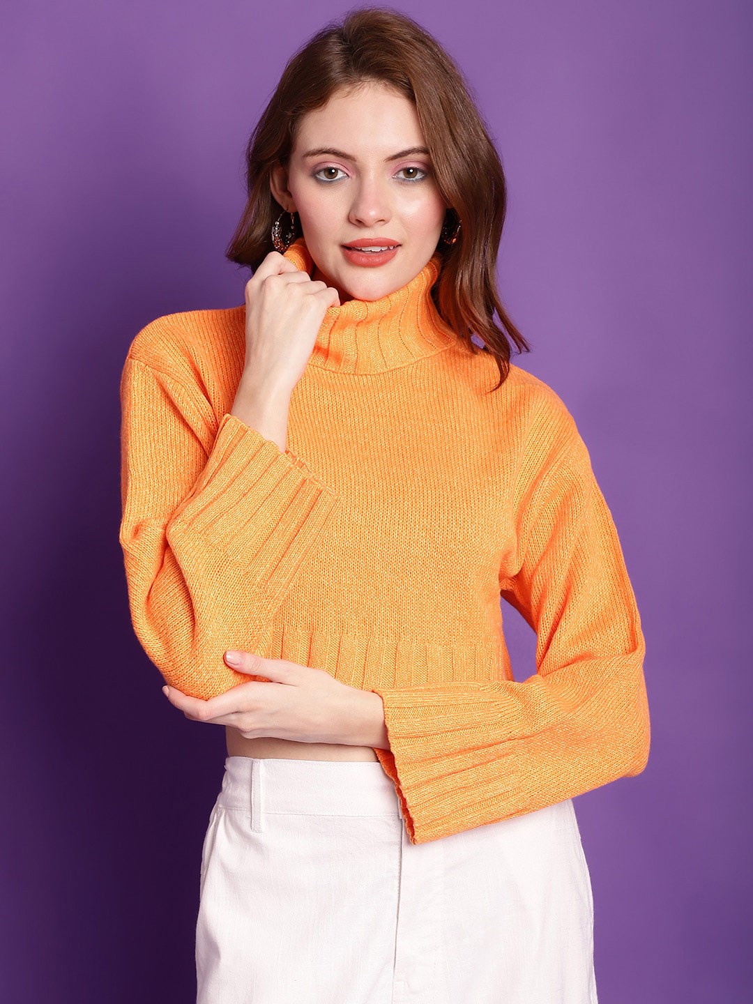 

TAG 7 Woollen Crop Pullover Sweater, Orange