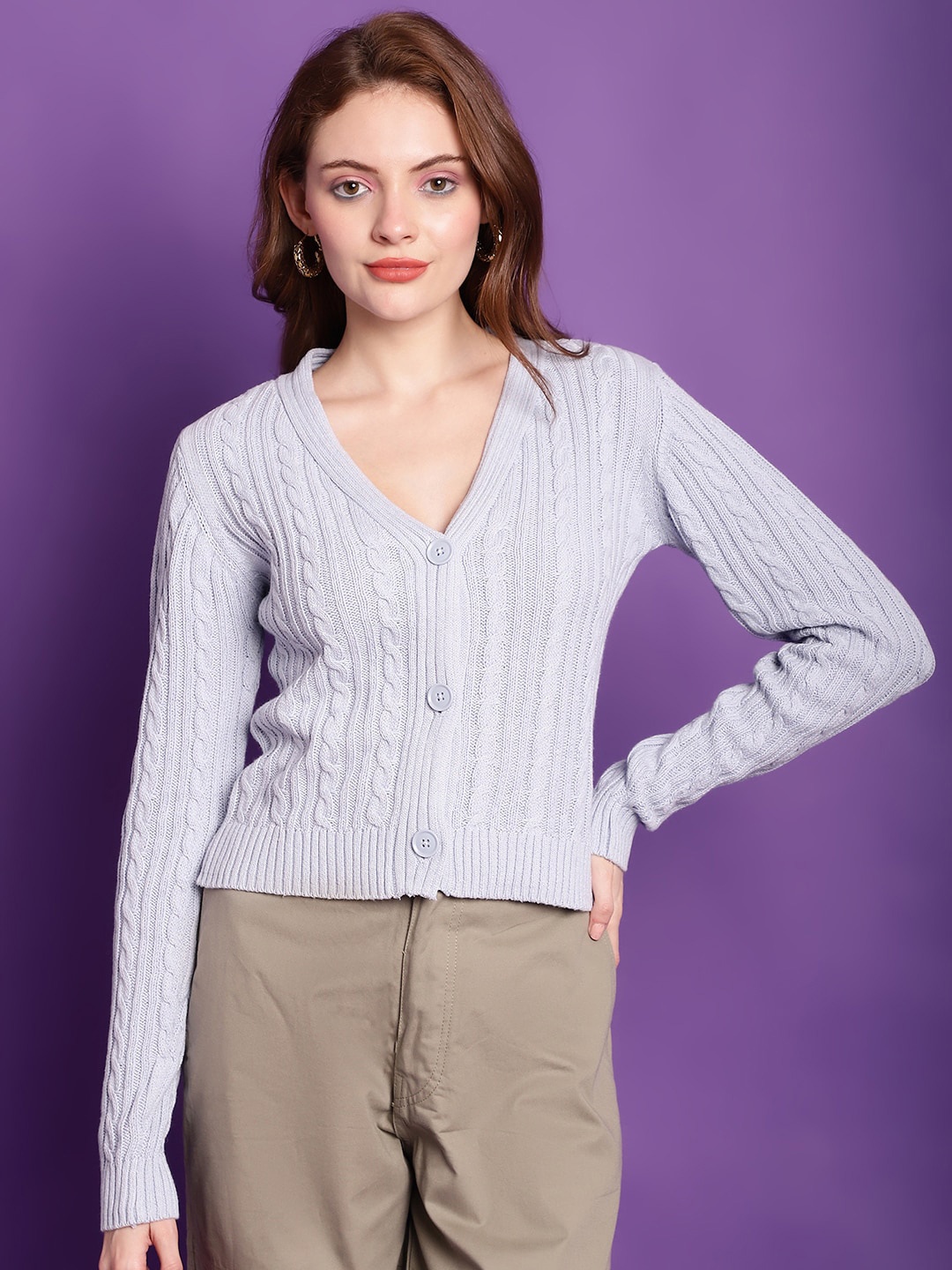 

TAG 7 Cable Knit Woollen Cardigan Sweater, Blue