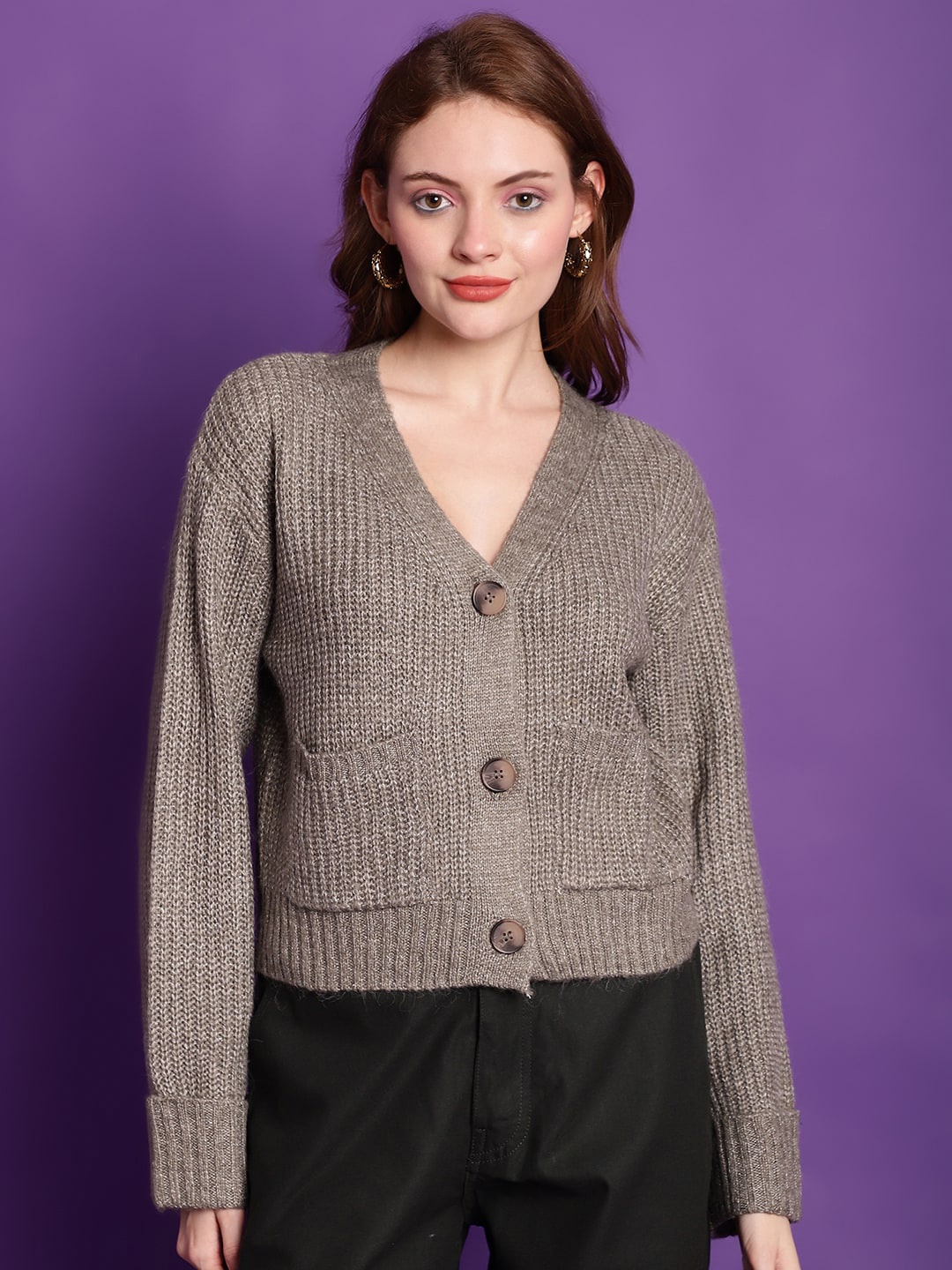 

TAG 7 Woollen Crop Cardigan, Grey