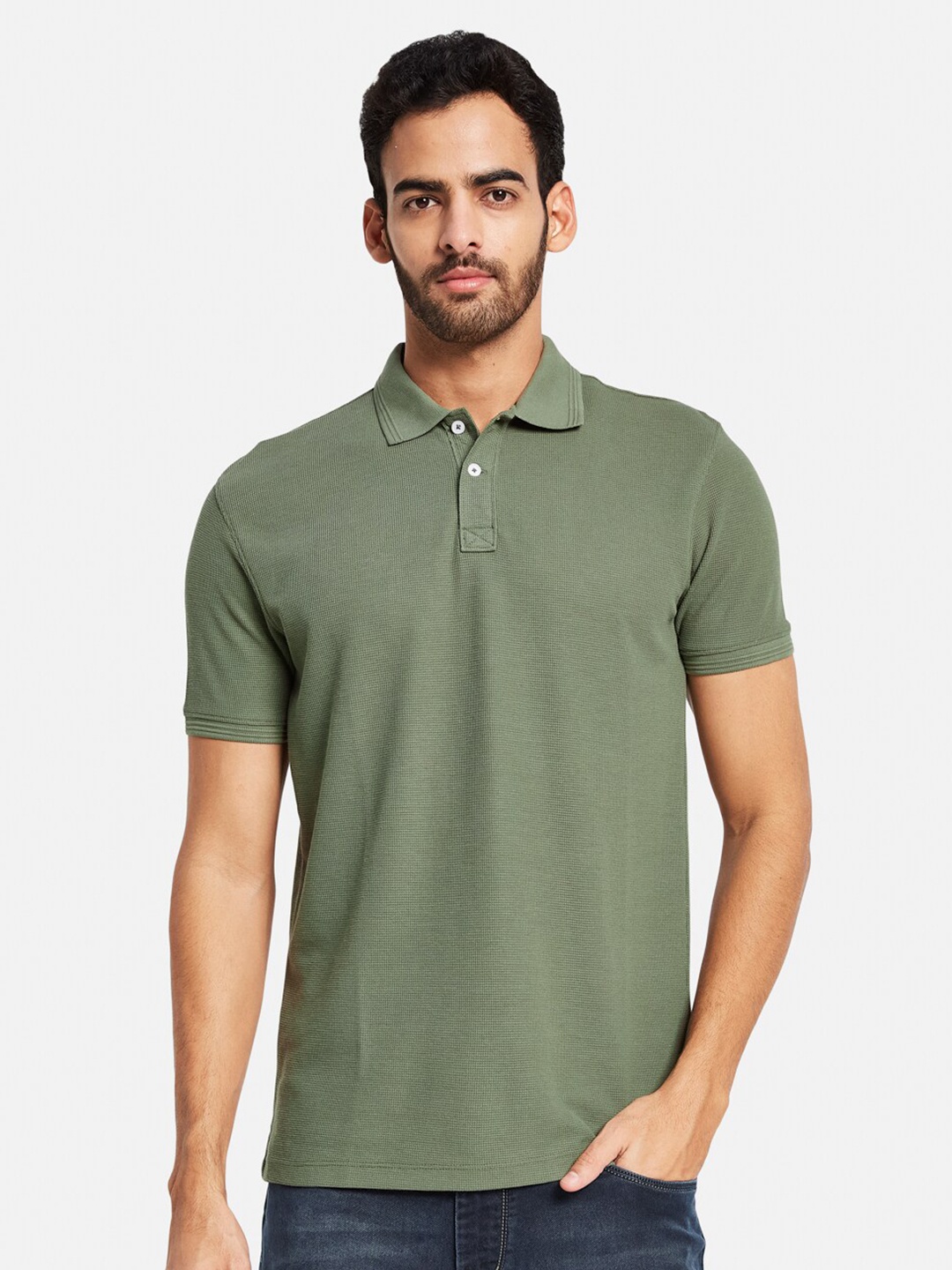 

Octave Polo Collar Cotton T-shirt, Olive