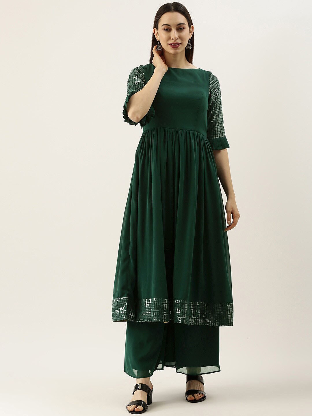 

Ethnovog Sequinned Anarkali Kurta, Green