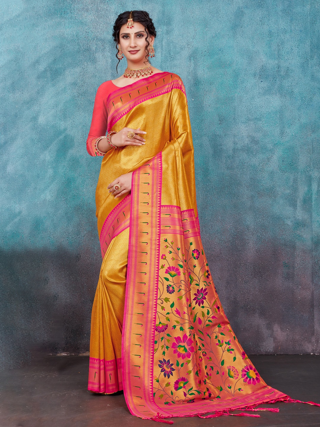

Mitera Woven Design Zari Detail Paithani Saree, Mustard