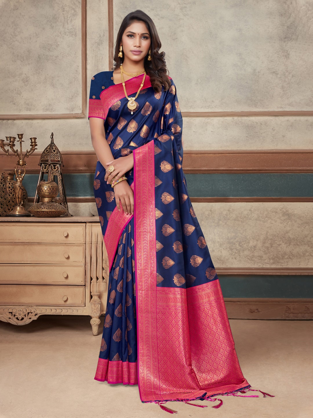 

Mitera Woven Design Zari Banarasi Saree, Navy blue