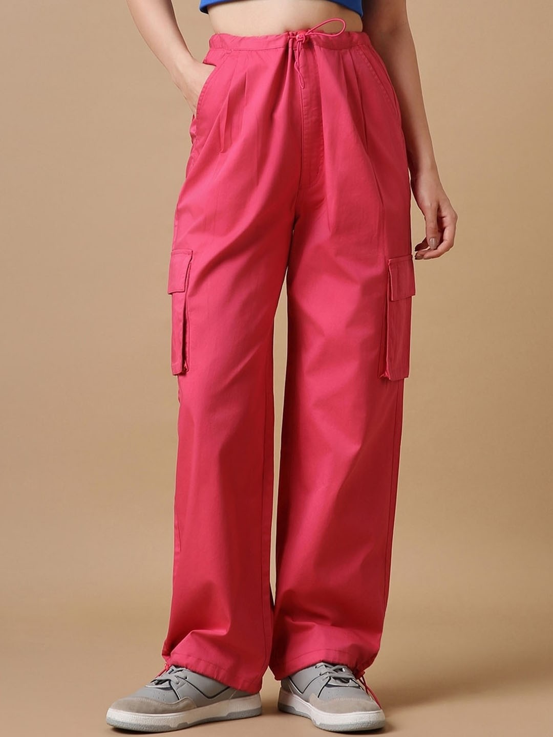 

Bewakoof Plus Women Relaxed Fit Cotton Parachute Pants, Pink