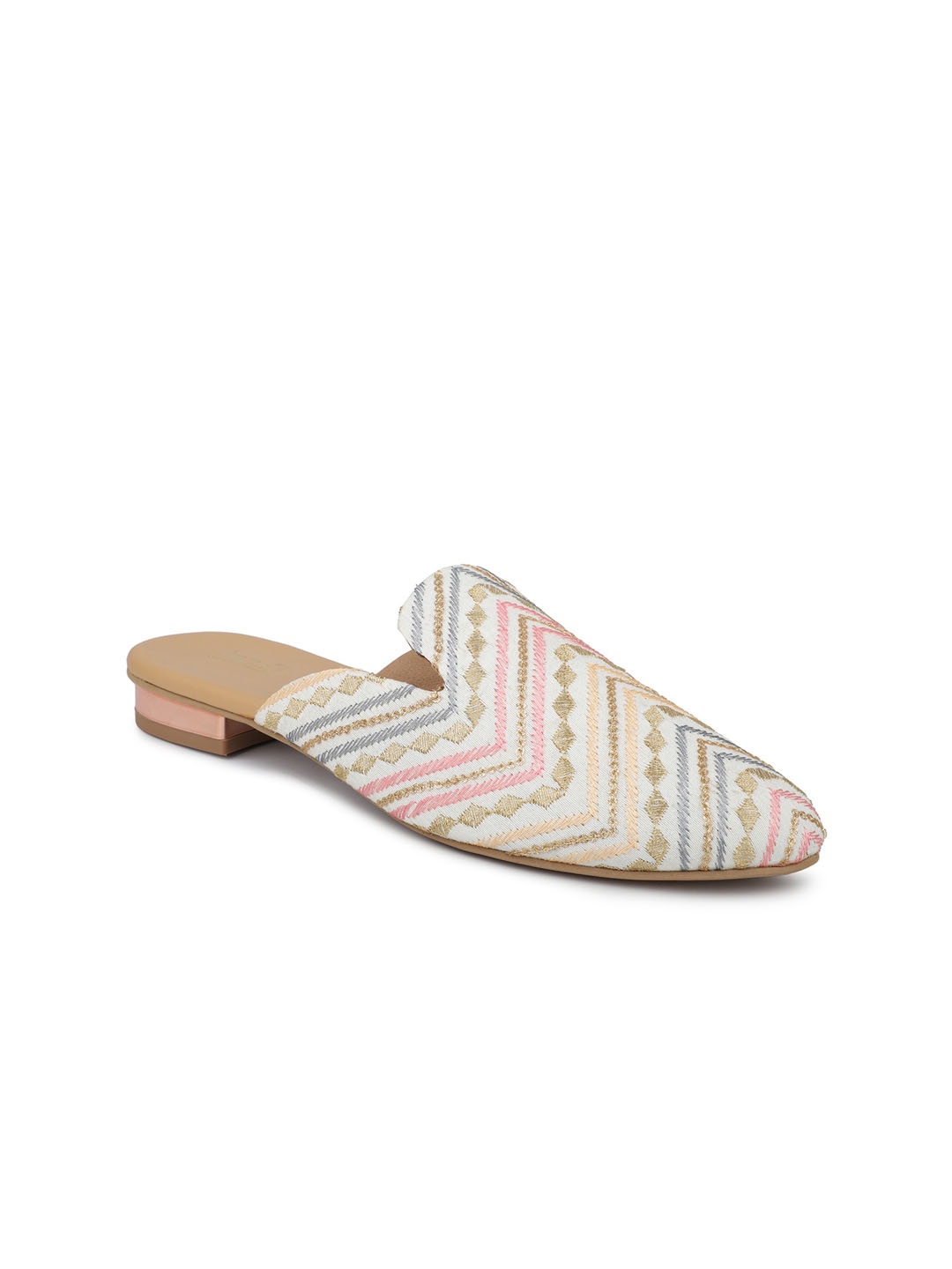 

Inc 5 Embellished Pointed Toe Ethnic Block Mules, White