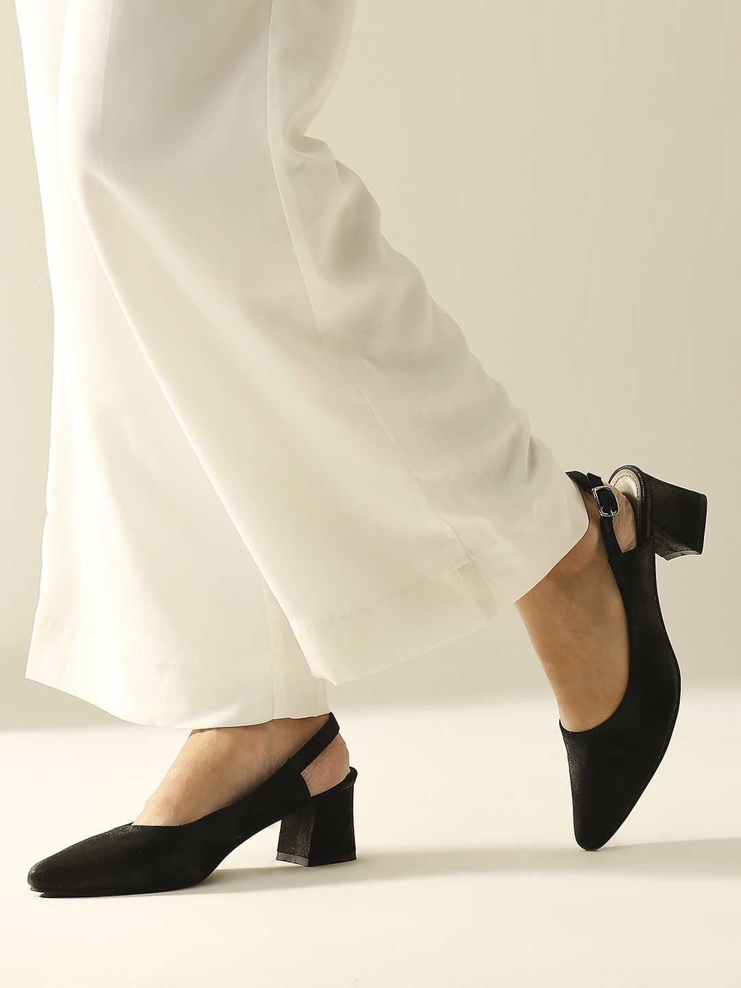 

Inc 5 Pointed Toe Work Block Mules With Buckles, Black