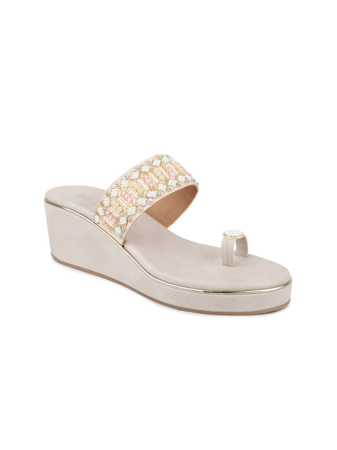 

Inc 5 Ethnic Embellished One Toe Wedges, Beige