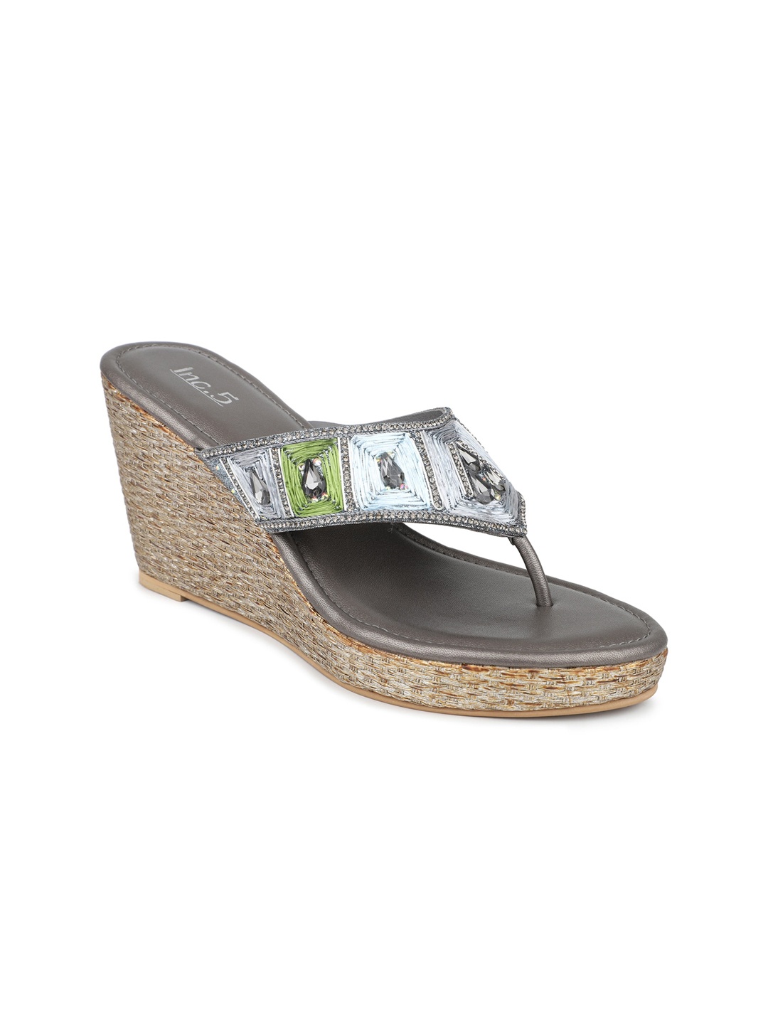

Inc 5 Ethnic Embellished Wedges, Grey