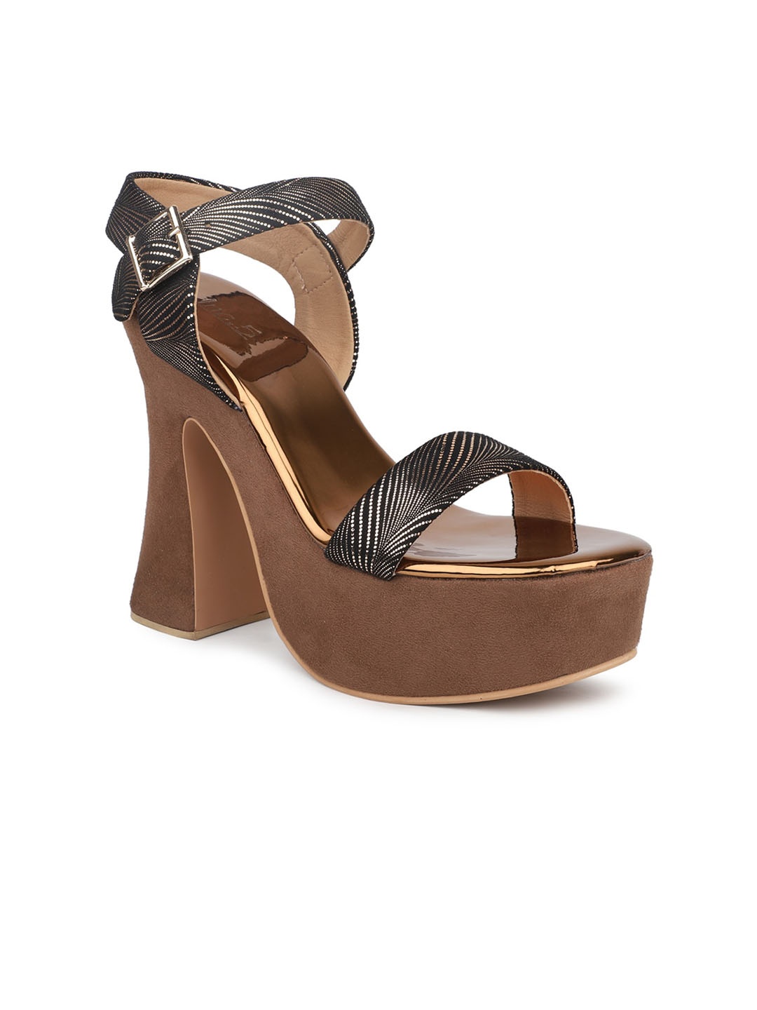 

Inc 5 Printed Party Platform Heels With Buckles, Gold