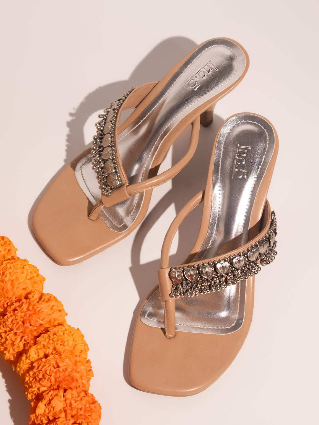 

Inc 5 Embellished Ethnic Block Heels, Beige