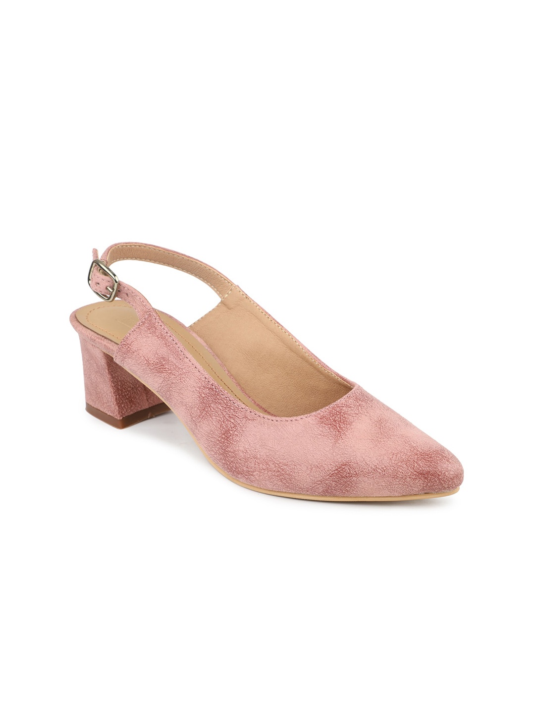 

Inc 5 Pointed Toe Block Slingback Heels with Buckles, Peach