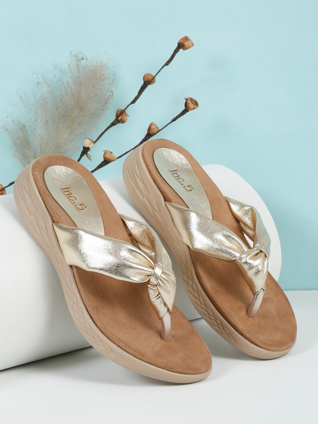 

Inc 5 Knotted Strap Comfort Heels, Gold