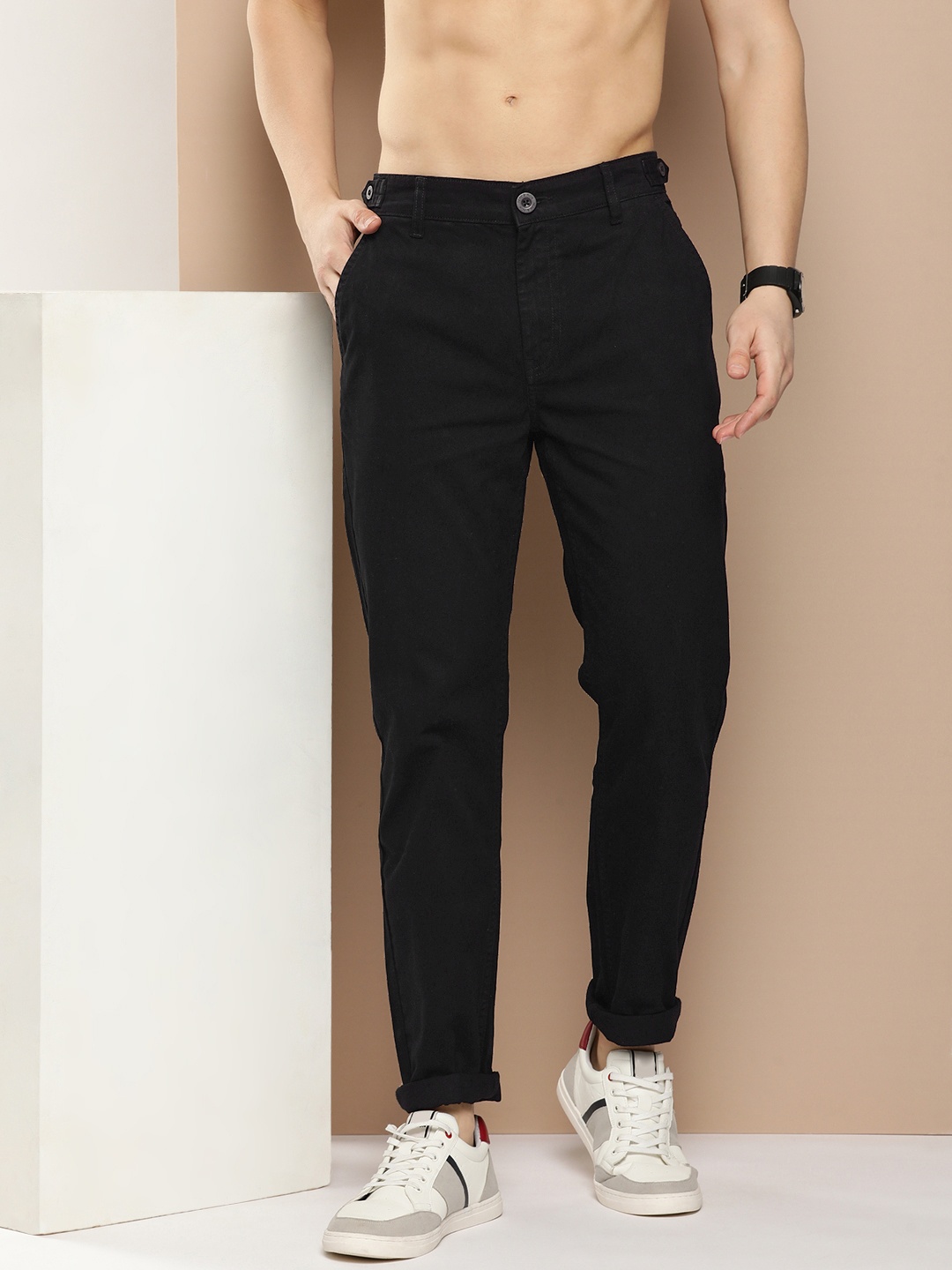 

HERE&NOW Men Tapered Fit Chinos, Black