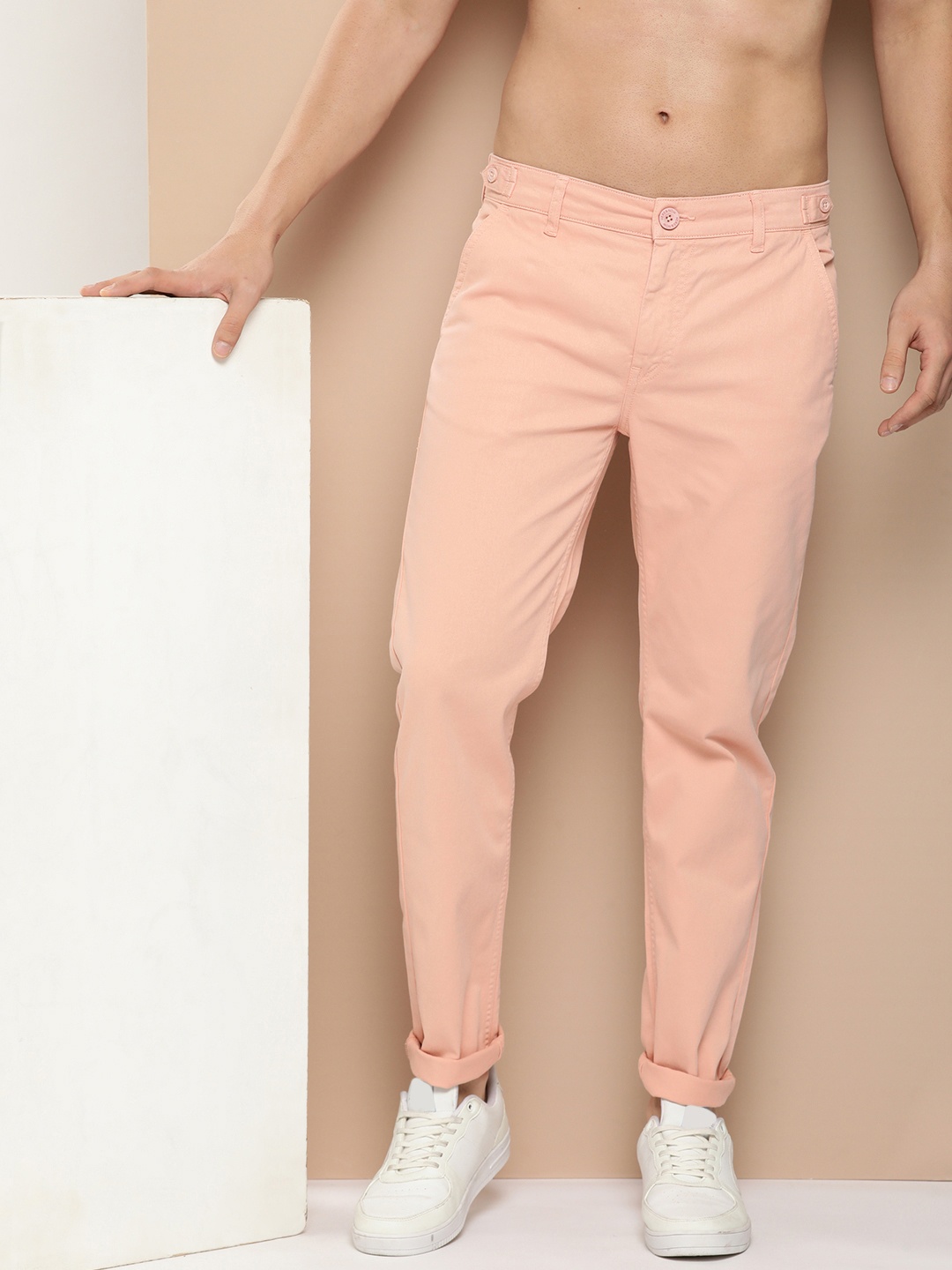 

HERE&NOW Men Tapered Fit Chinos, Peach
