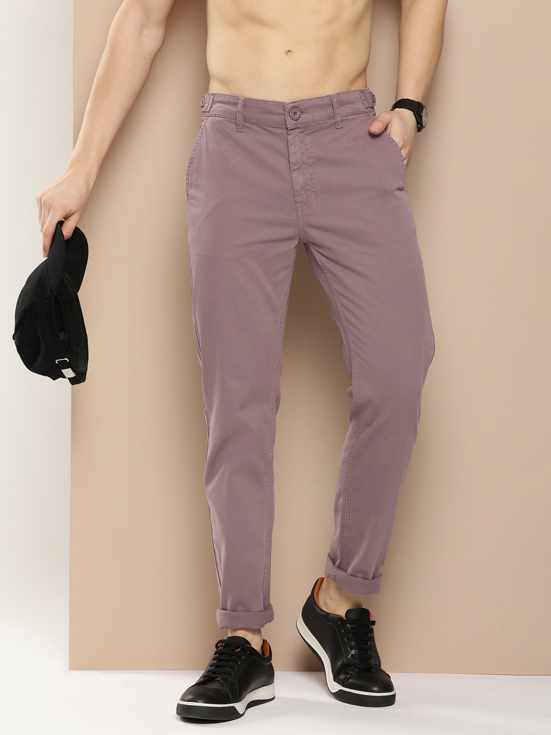 

HERE&NOW Men Tapered Fit Chinos, Mauve