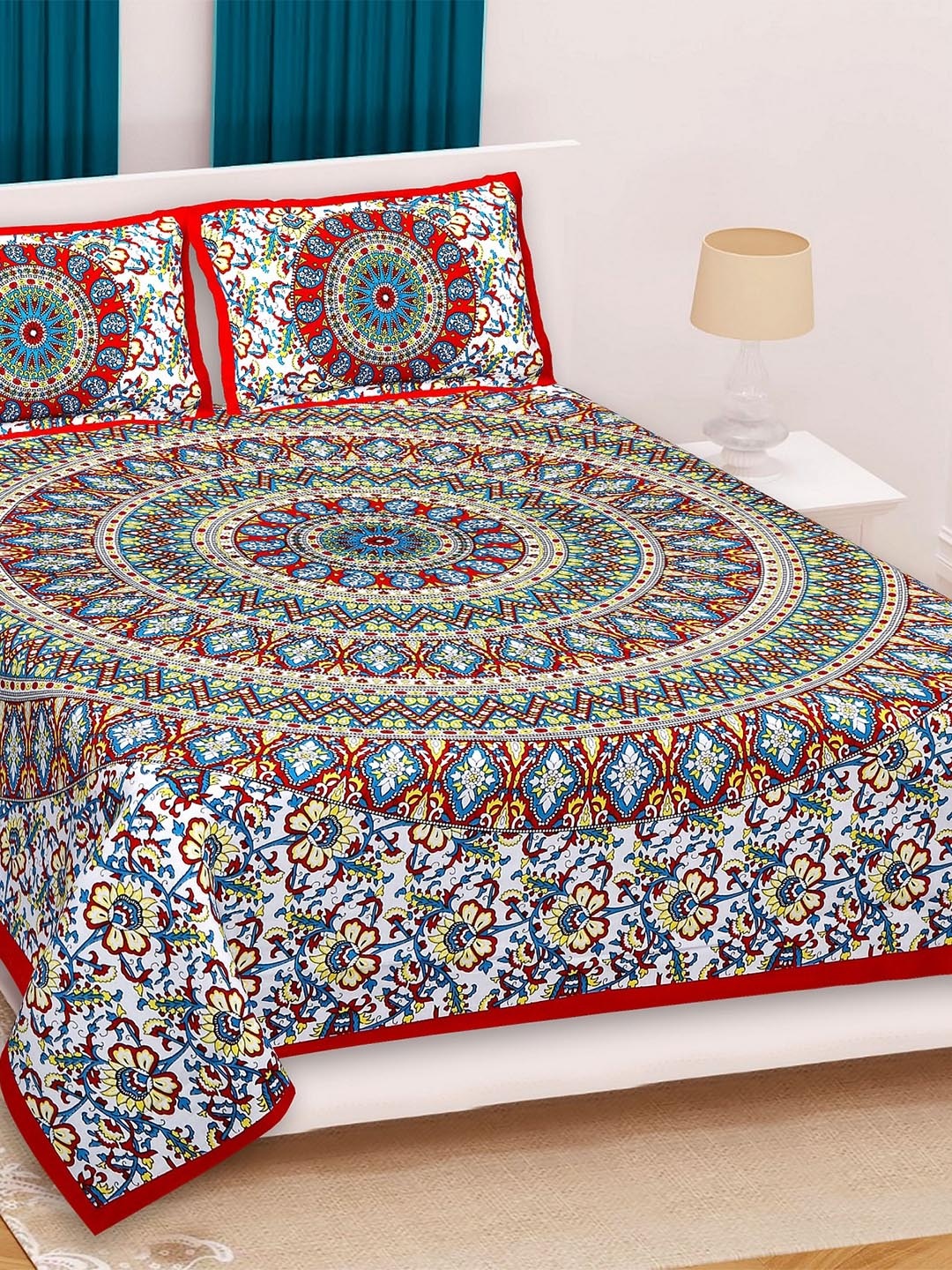 

Rajasthanikart Red & White Floral Cotton 110 TC Queen Bedsheet With 2 Pillow Covers