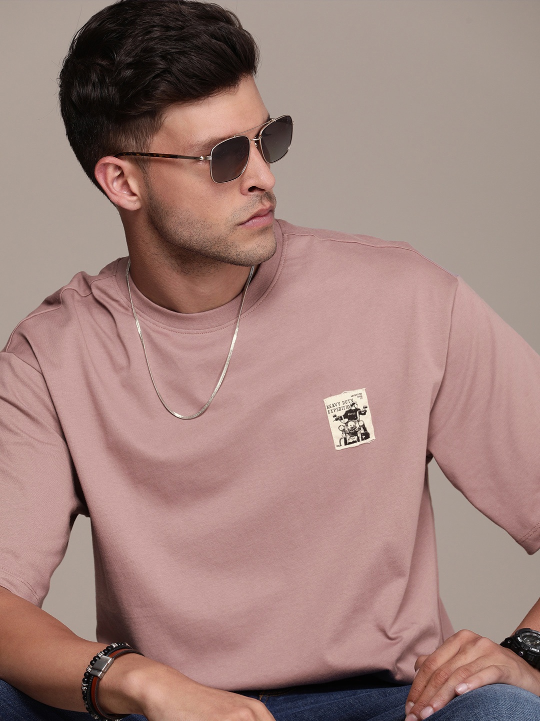 

The Roadster Life Co. Drop-Shoulder Pure Cotton T-shirt, Mauve