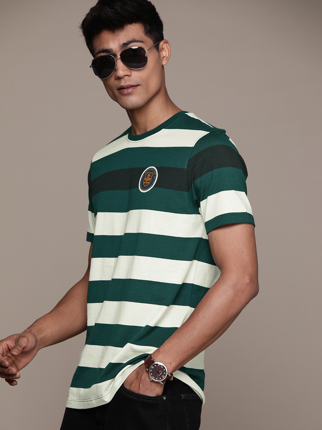

The Roadster Lifestyle Co. Striped Short Sleeves T-shirt, Green