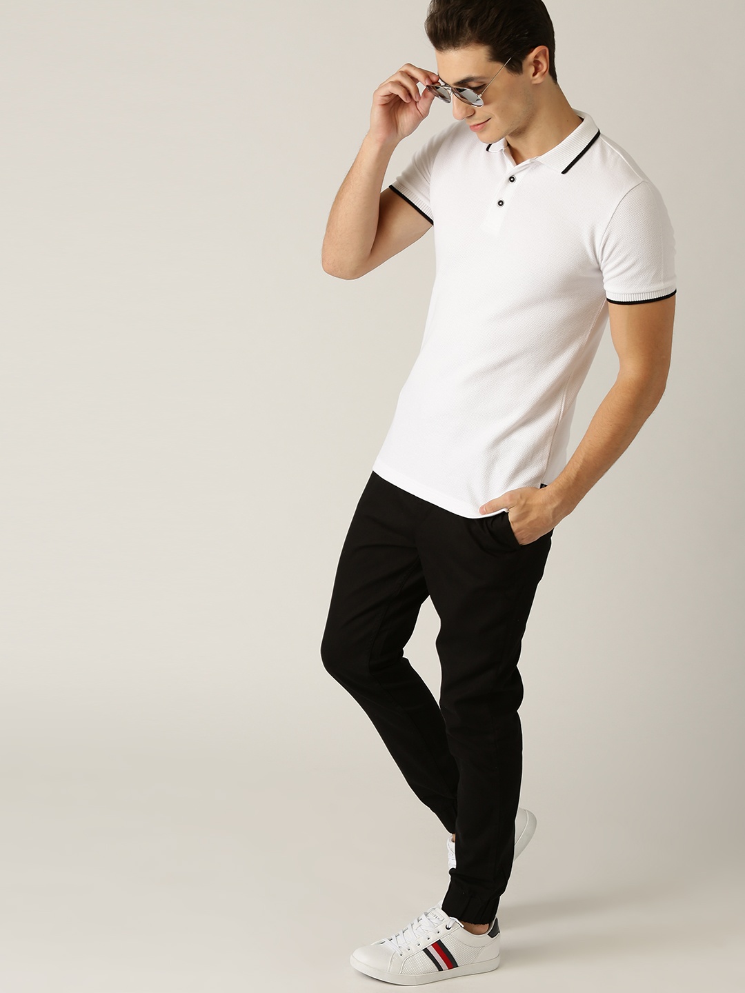 United Colors of Benetton Men White Solid Polo Collar T-shirt