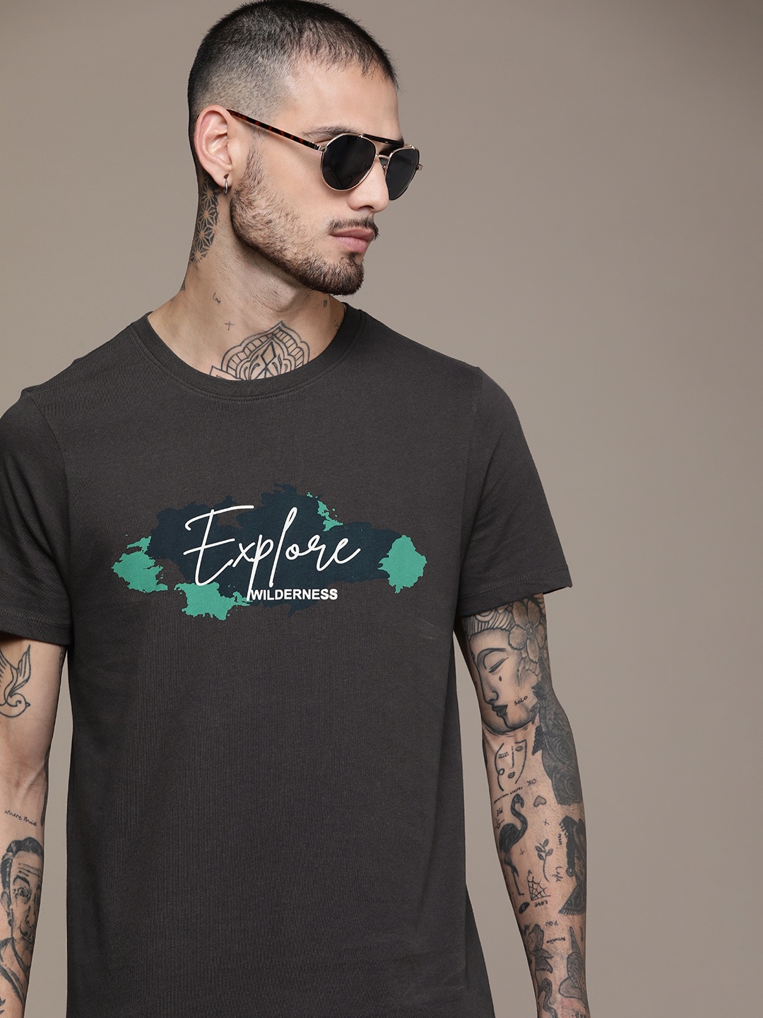 

The Roadster Life Co. Printed Pure Cotton T-shirt, Grey
