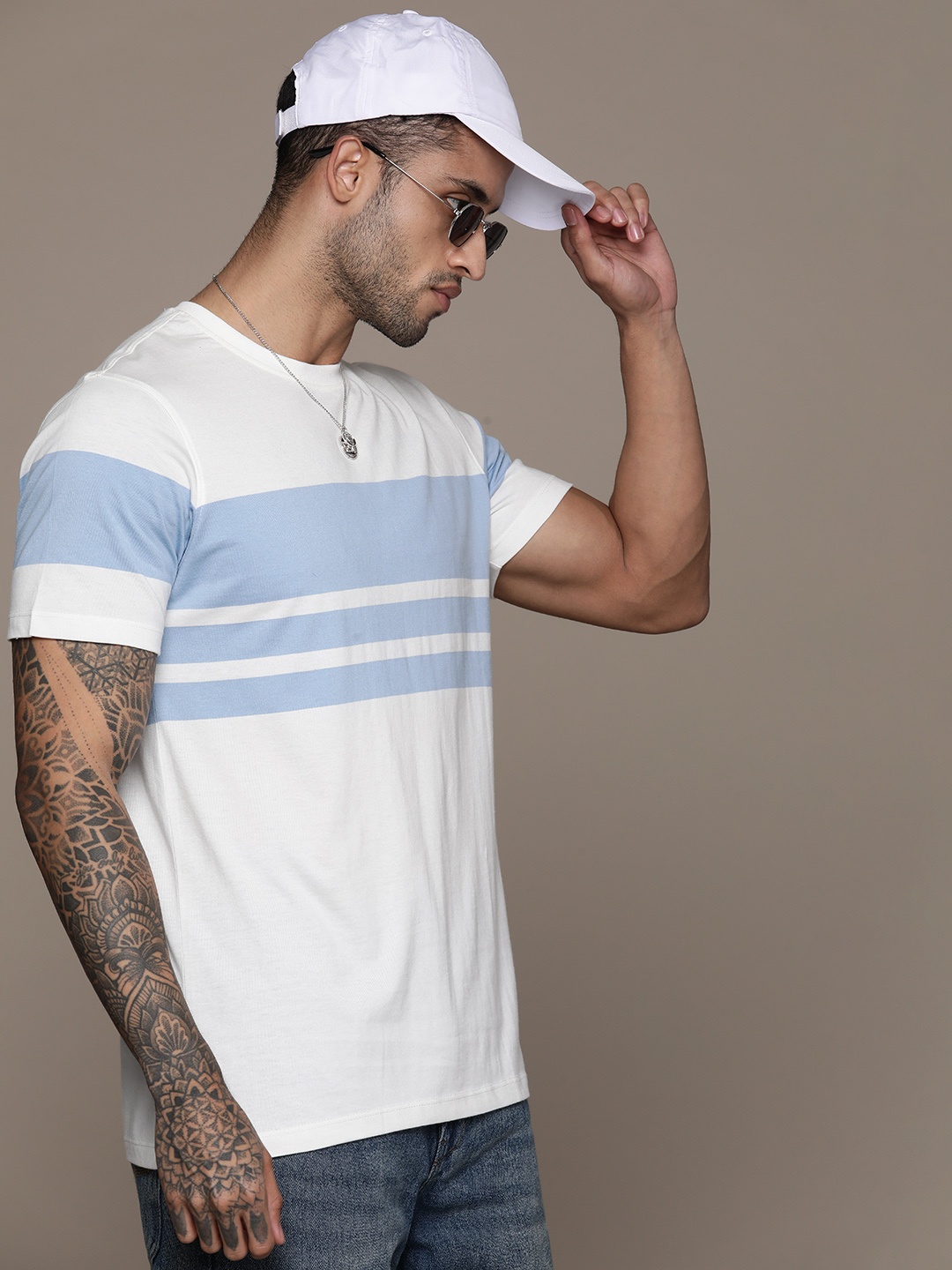 

The Roadster Lifestyle Co. Striped Pure Cotton T-shirt, White