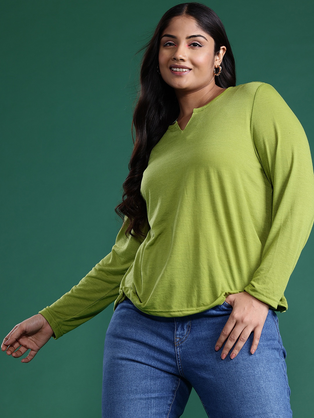 

DressBerry Curve Plus Size Solid Top, Green