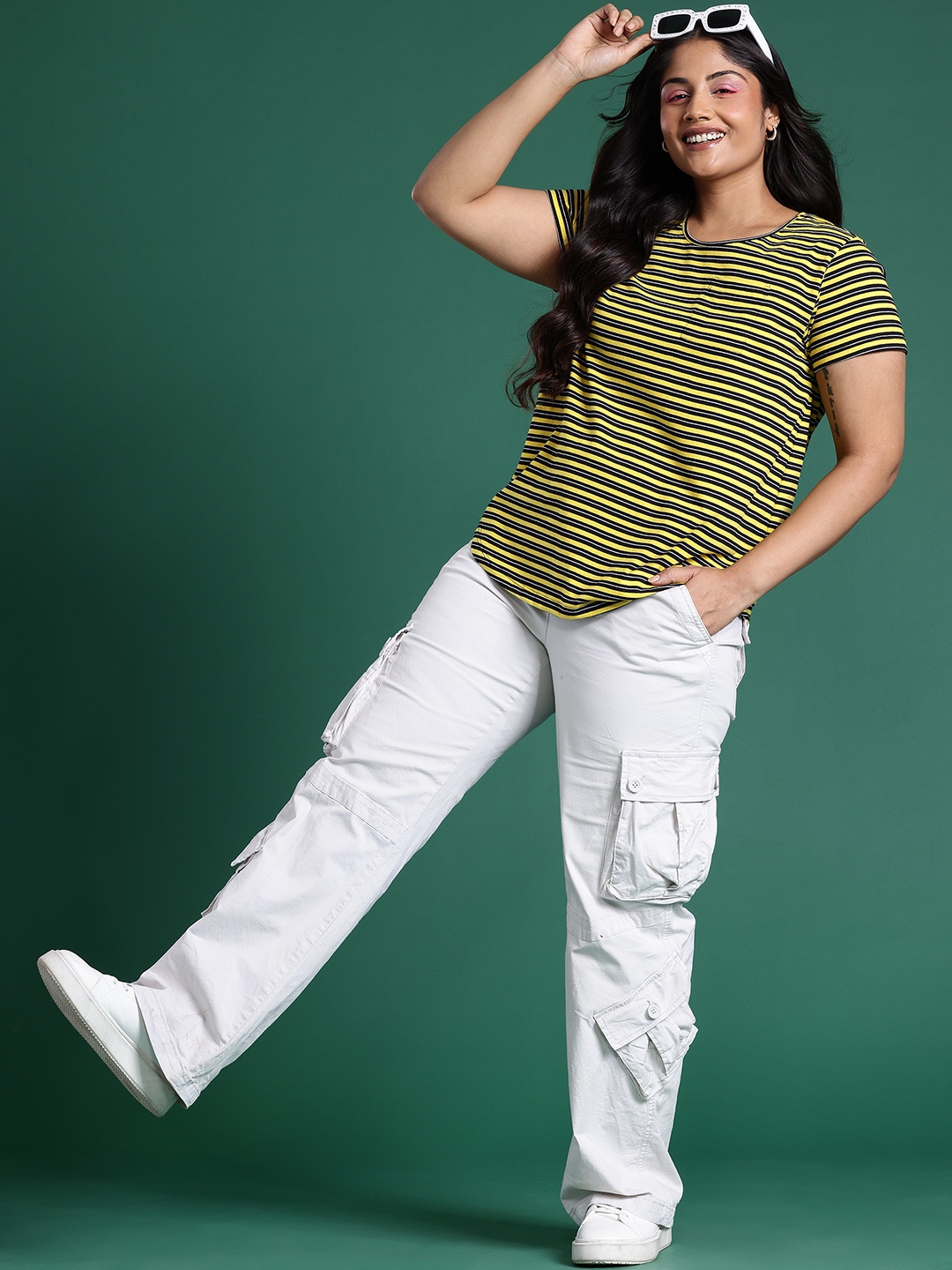 

DressBerry Women Plus Size Striped T-shirt, Mustard