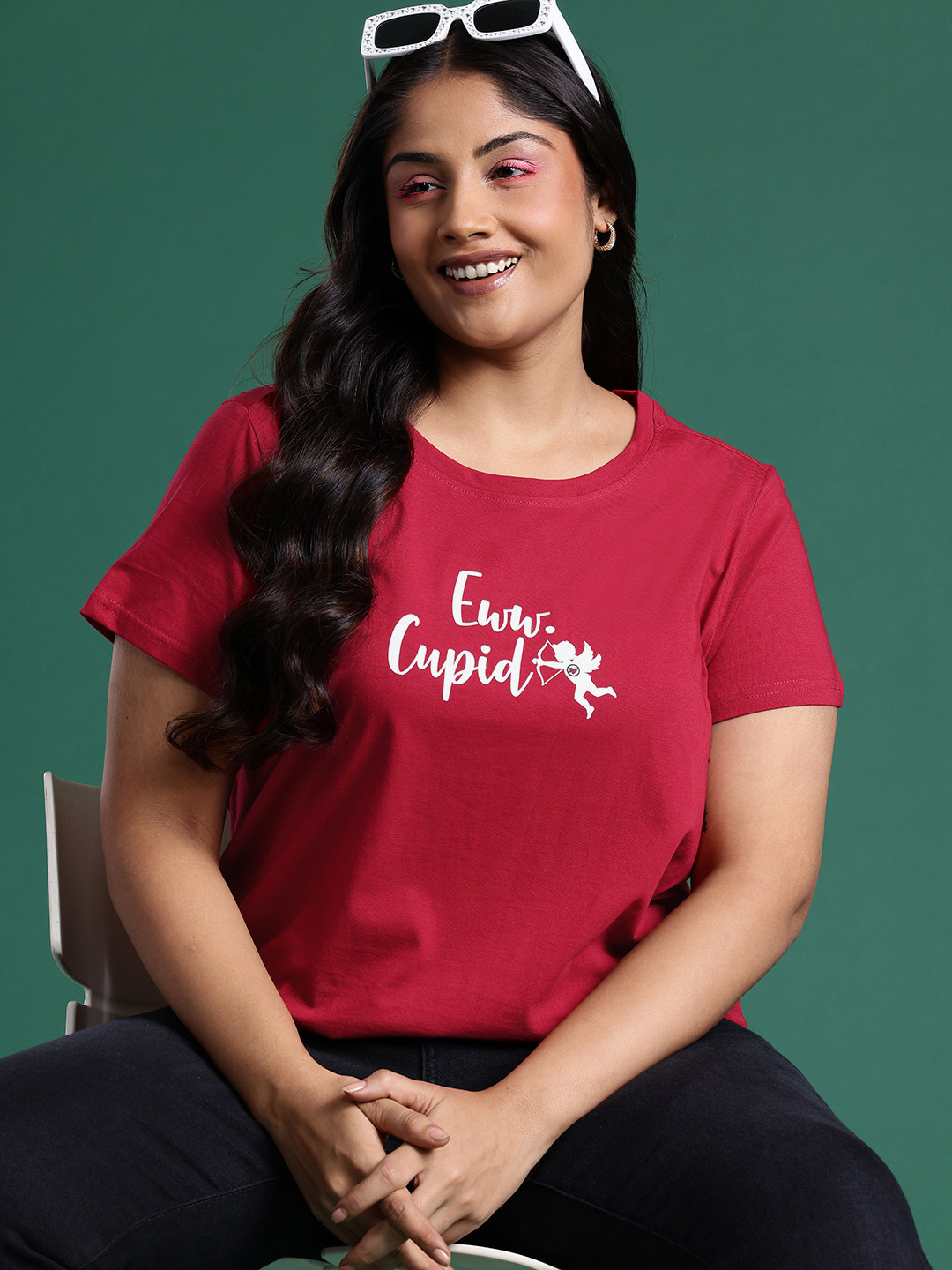 

DressBerry Women Plus Size Typography Printed Pure Cotton T-shirt, Red