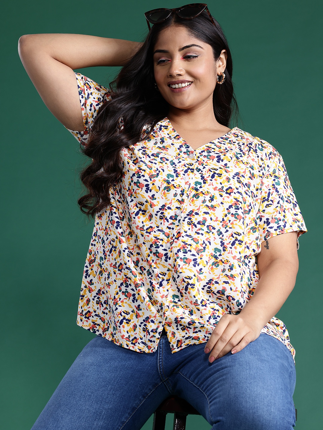 

DressBerry Curve Plus Size Printed Top, Off white